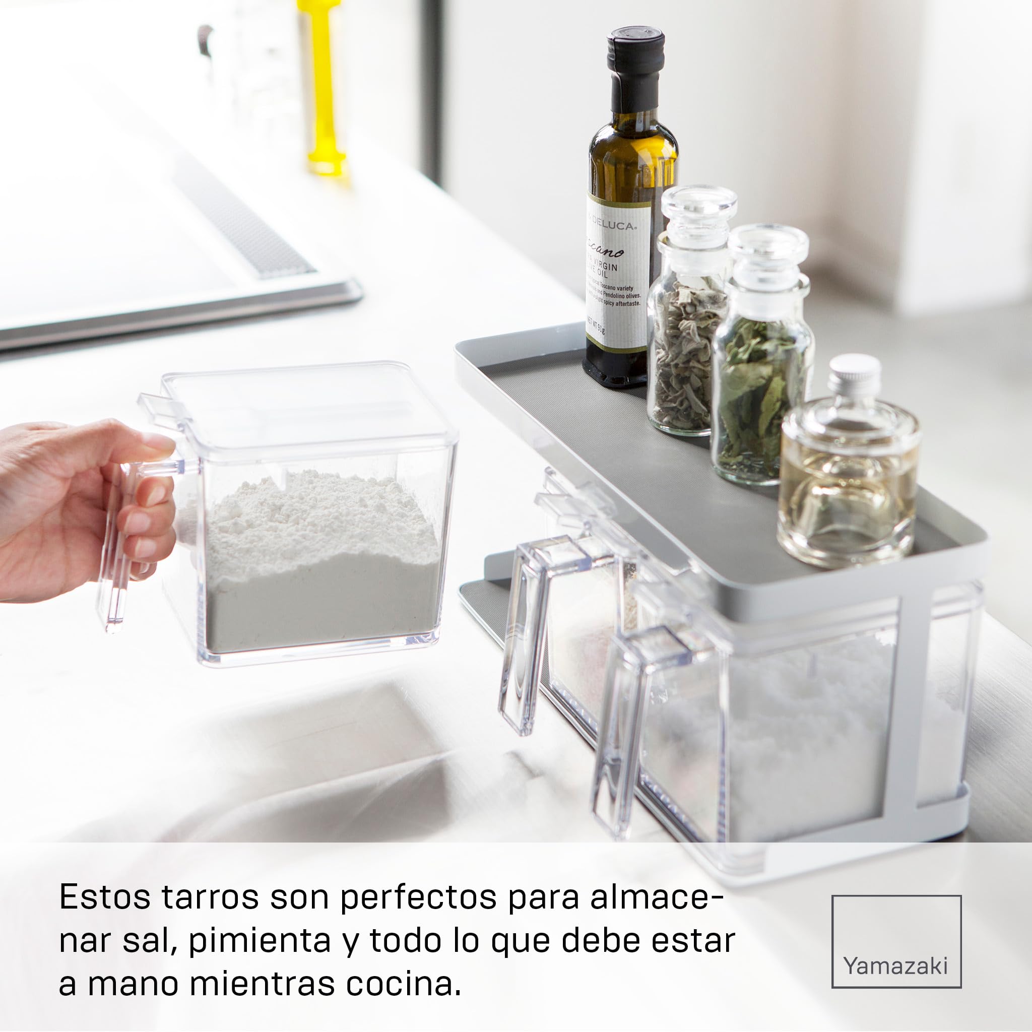 YAMAZAKI 3343 TOWER Spice Bottles X3 & Rack, white, PS Resin/Steel, 27.5 x 11.5 x 13.5 cm