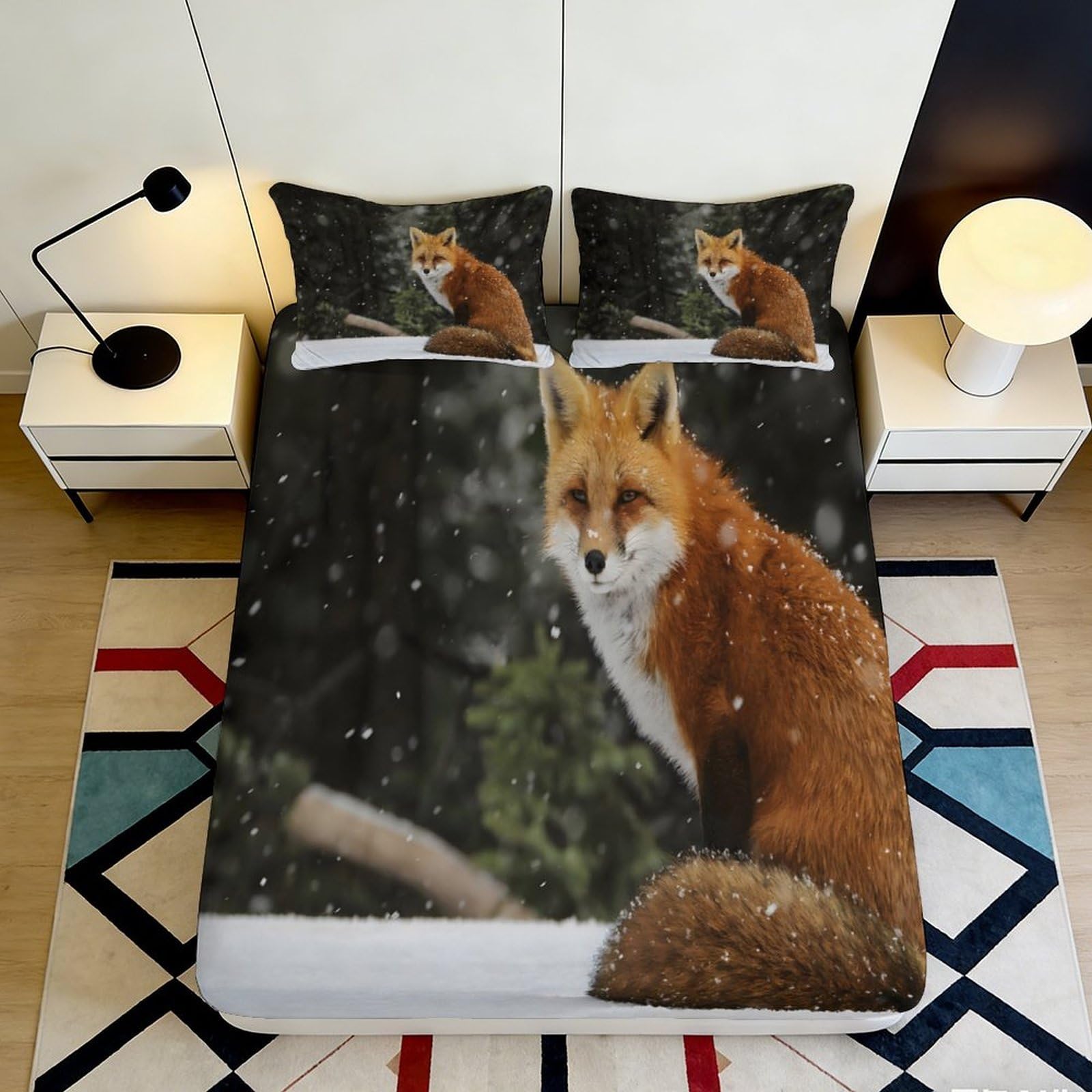 Jqzkxnhpbr Style-9 3D Printed Fox In Snow Fitted Sheet Microfiber Soft Anti-Slip Forest Animal Bed Cover For Bedroom Guest Room Decor 90X200x25cm
