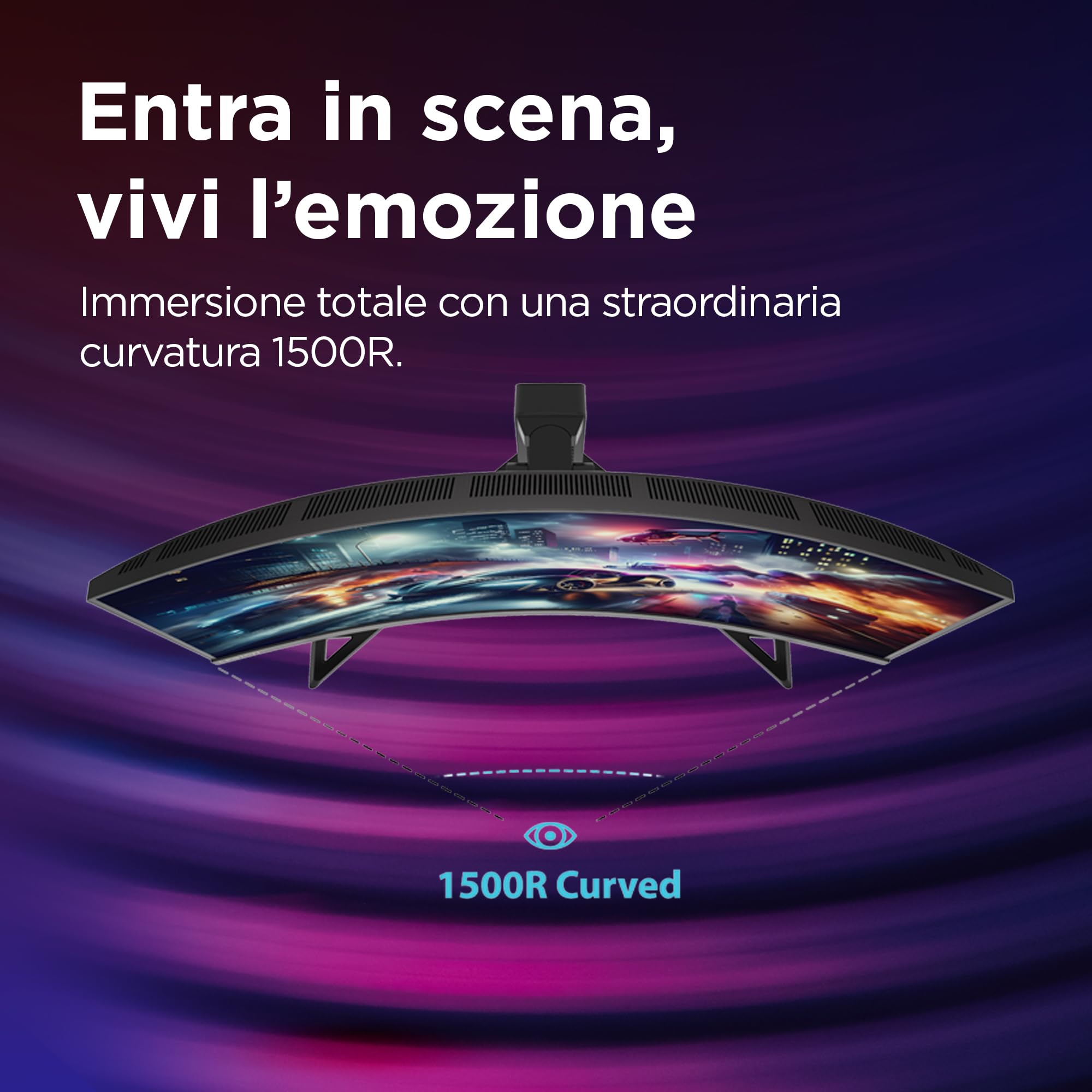 Lenovo Legion R32qc-30 Monitor Gaming Curvo 31.5" QHD (2560x1440), VA, 0.5ms, 180Hz, Altoparlanti, Regolabile, AMD FreeSync, HDMI 2.1 + DP