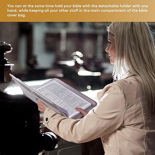 Miniatura 5 de Funda para la Biblia para mujer, funda protectora para la Biblia de la iglesia con asa y bolsillo con cremallera, regalos preciosos para hombres y