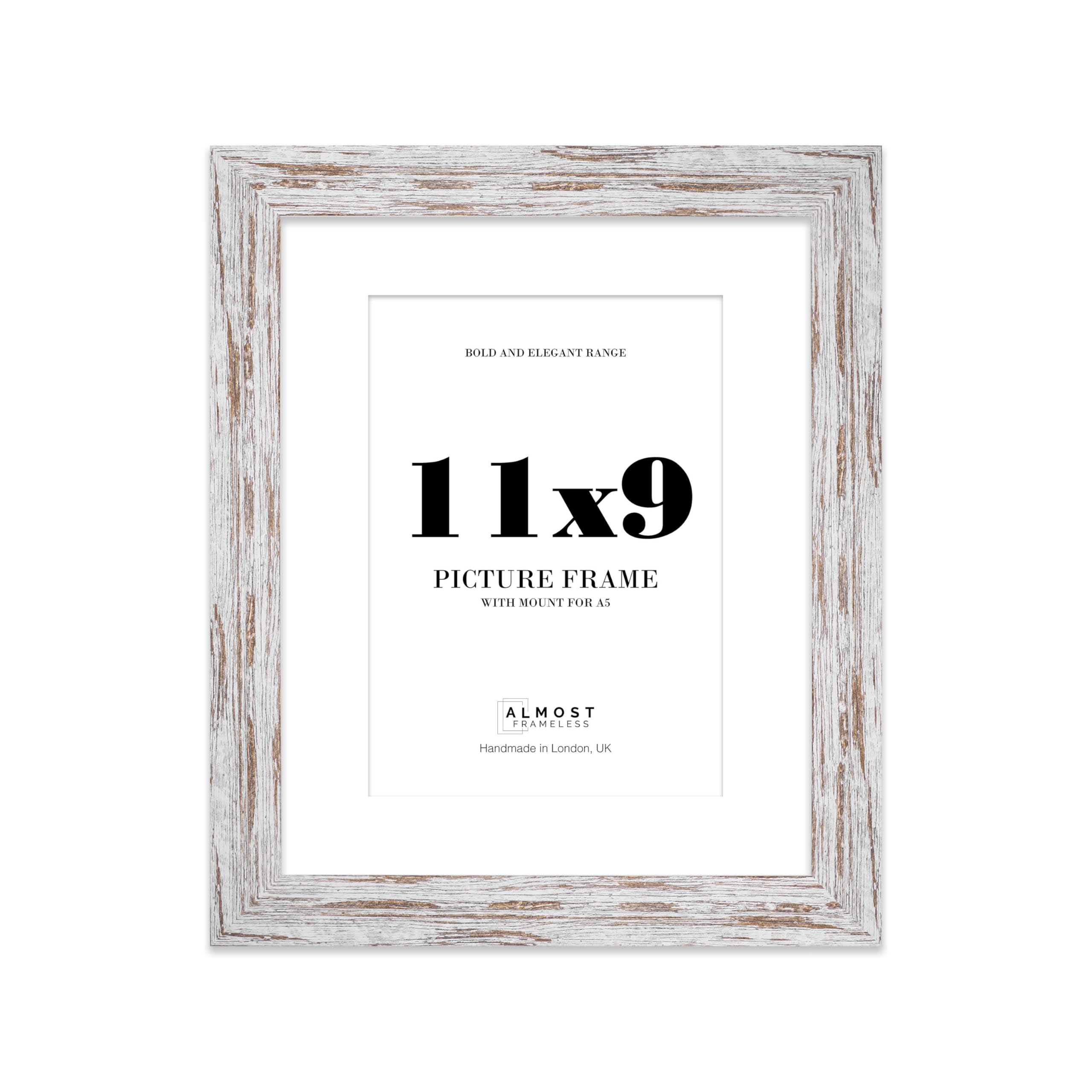 11x9 Distressed Wood Frame With Mount for A5 Pictures 28mm Edge Portrait and Landscape Display with Wall Hooks and Kickstand, 1 Pack