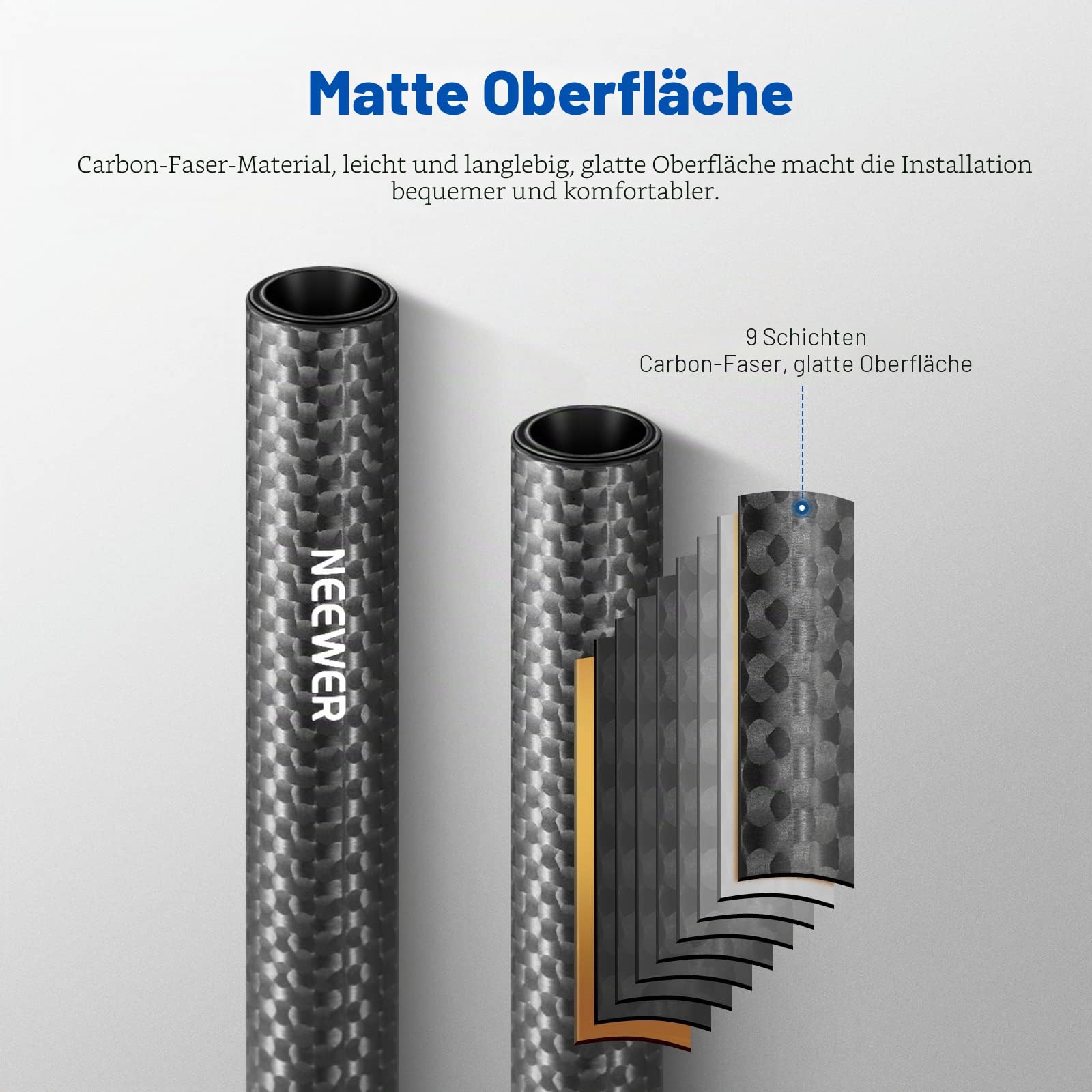 NEEWER 15 mm Rod Verlängerungsstangen aus Kohlefaser, 2 Stück, kompatibel mit SmallRig, kompatibel mit Tilta, 15 mm Schulterstützsystem, Follow Focus Schiene für DSLR-Kamera, SR002 (30 cm)