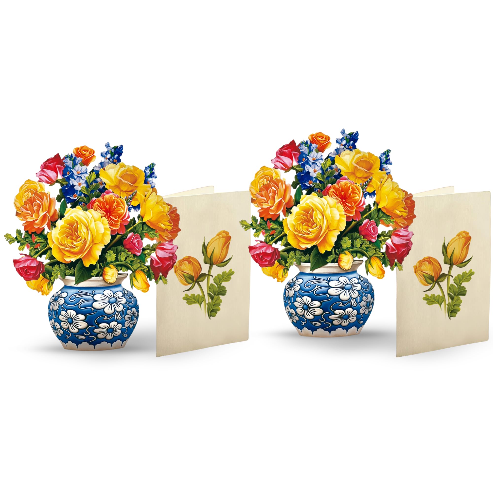 Freshcut Paper Pop Up Cards, Mini Sorbet Roses (Set of 2), 6 Inch Mini Sized Forever Flower Bouquet 3D Popup Greeting Card, Birthday Cards, Thank You