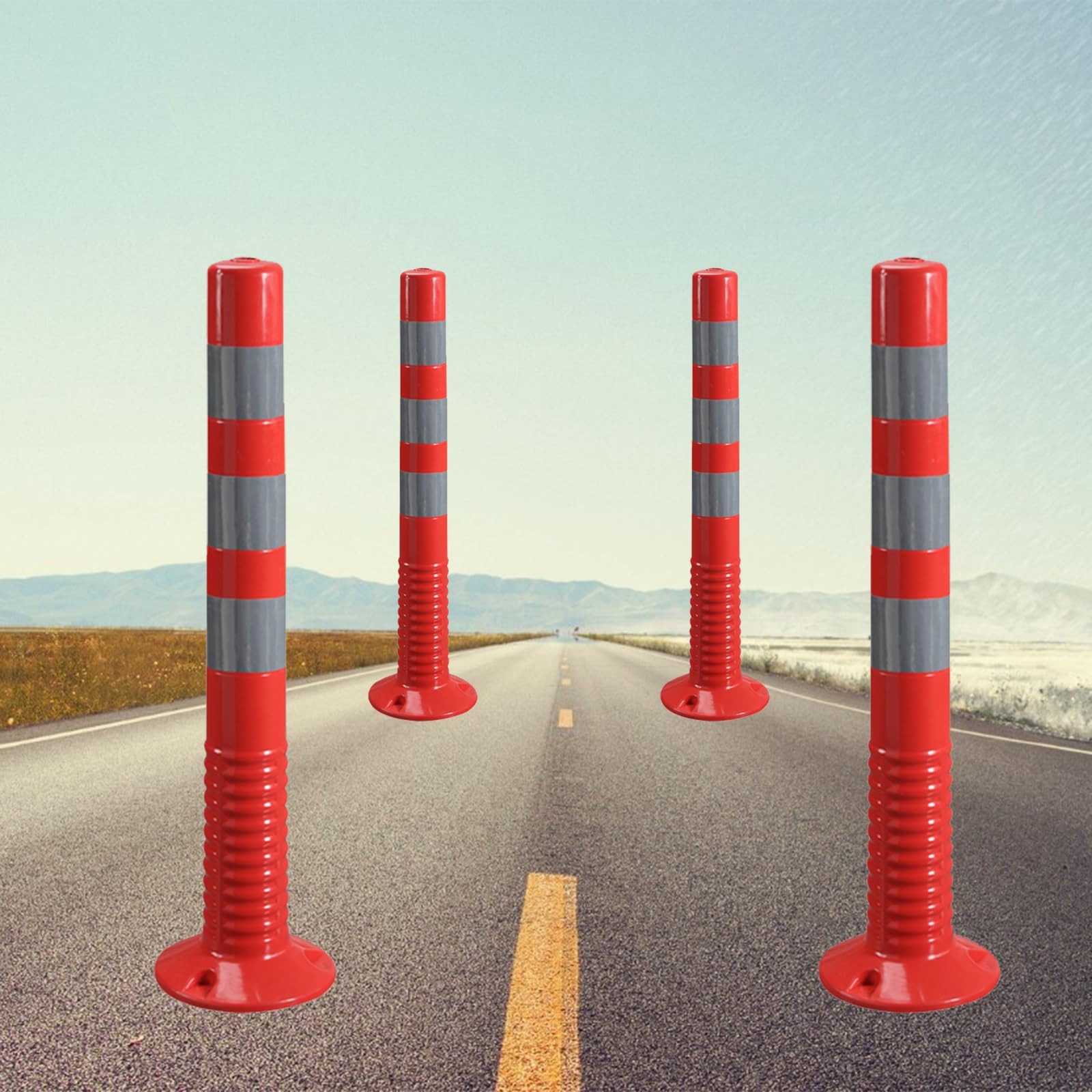DUANHOZ parking bollards，，Reflective Traffic Safety Bollards, Portable Channelizer Posts for Construction Sites & Crowd Control, Red & White (2-Pack) - Durable & Highly Visible
