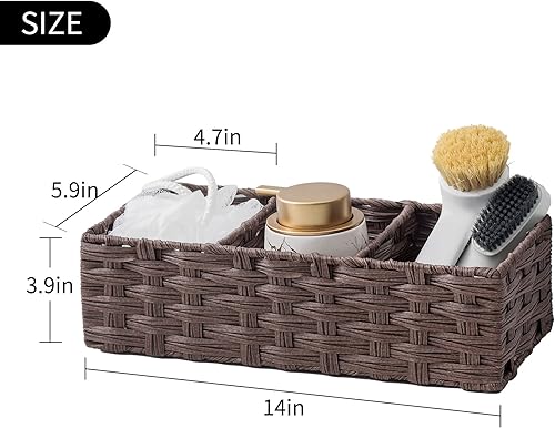 Miniatura 10 de Cesta de papel para tanque de inodoro, multiusos, tejida a mano, de plástico, con divisor para estantes, decoración rústica de baño, organizador de