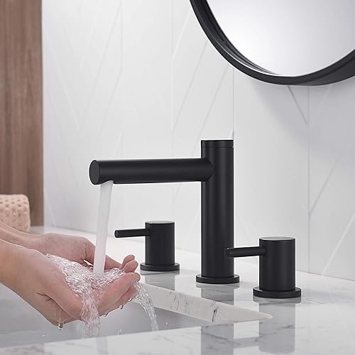 Miniatura 3 de KIBI Grifo circular de 2 manijas para fregadero de baño con ensamblaje de drenaje  Grifo de baño de 3 agujeros  Grifo de lavabo de latón macizo de 8