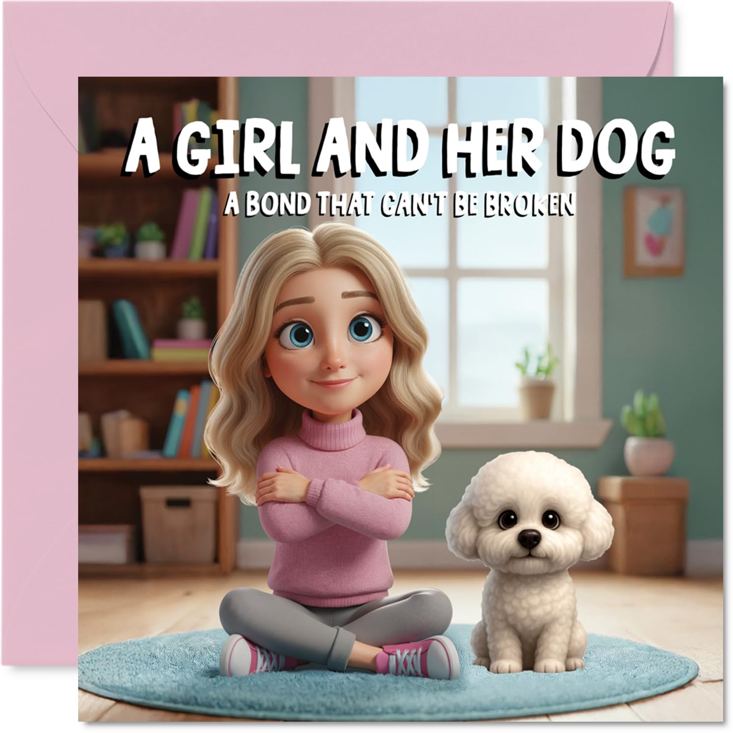 Bichon Frise Birthday Card for Women - A Girl and Her Dog - Happy Birthday Card for Girls, 145mm Female Greeting Cards