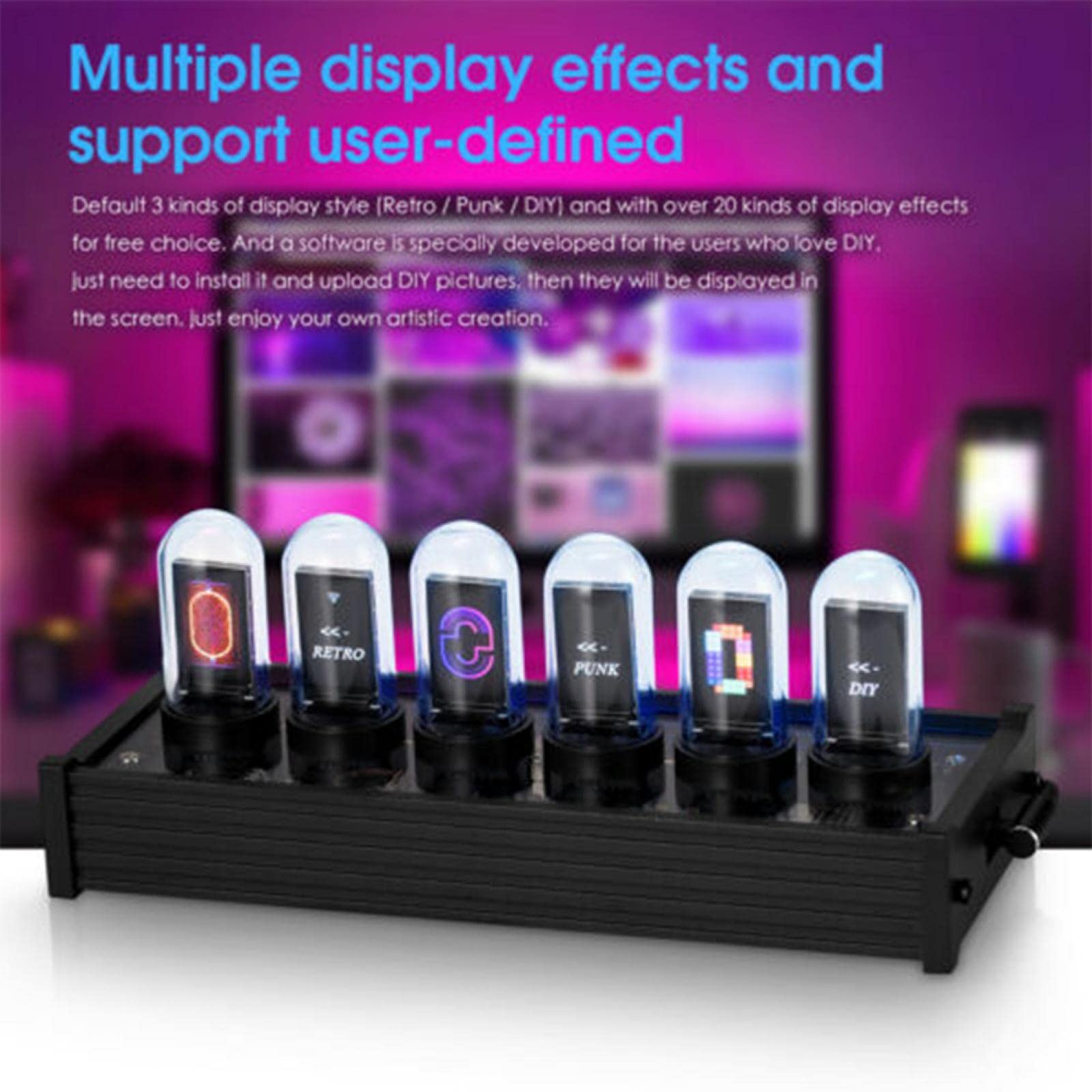 RANRAO LED Nixie Röhrenuhr - RGB Farbwechsel, 268x70x80mm