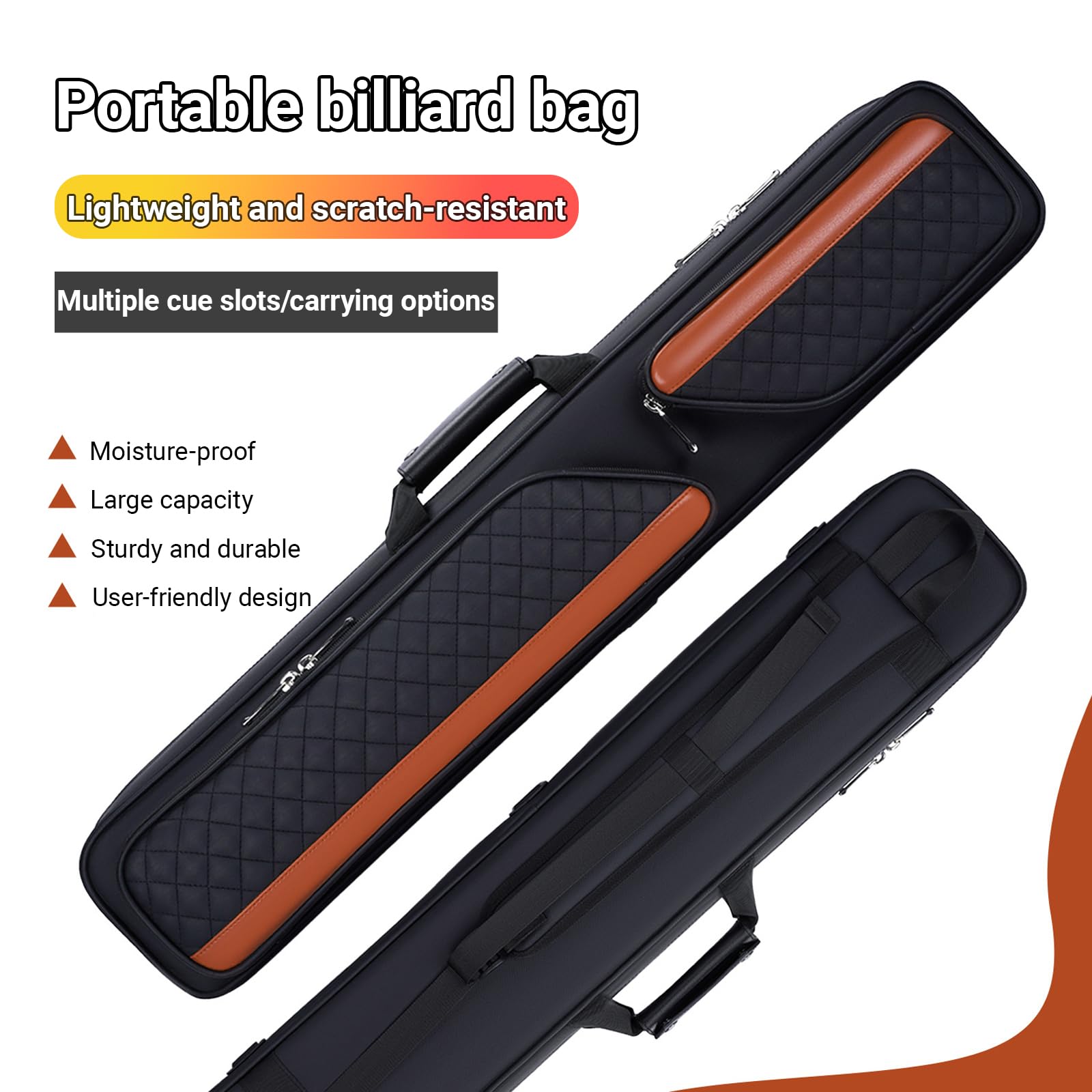 Sac de Queue de Billard 3x4, Étui de Transport pour Queue de Billard avec Poignée et Bandoulière Réglable, Sac de Bâtons de Billard Peut en Contenir 4 Parties Avant et 3 Parties Arrières