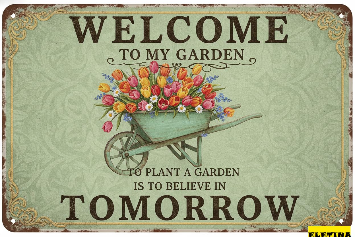 Personalized Sign for Man Cave Vintage Metal Tin Welcome To My Garden To Plant A Garden Is To Believe Tomorrow Retro Wall Art Farmhouse Backyard Patio 8x12inch Private Property Decorative