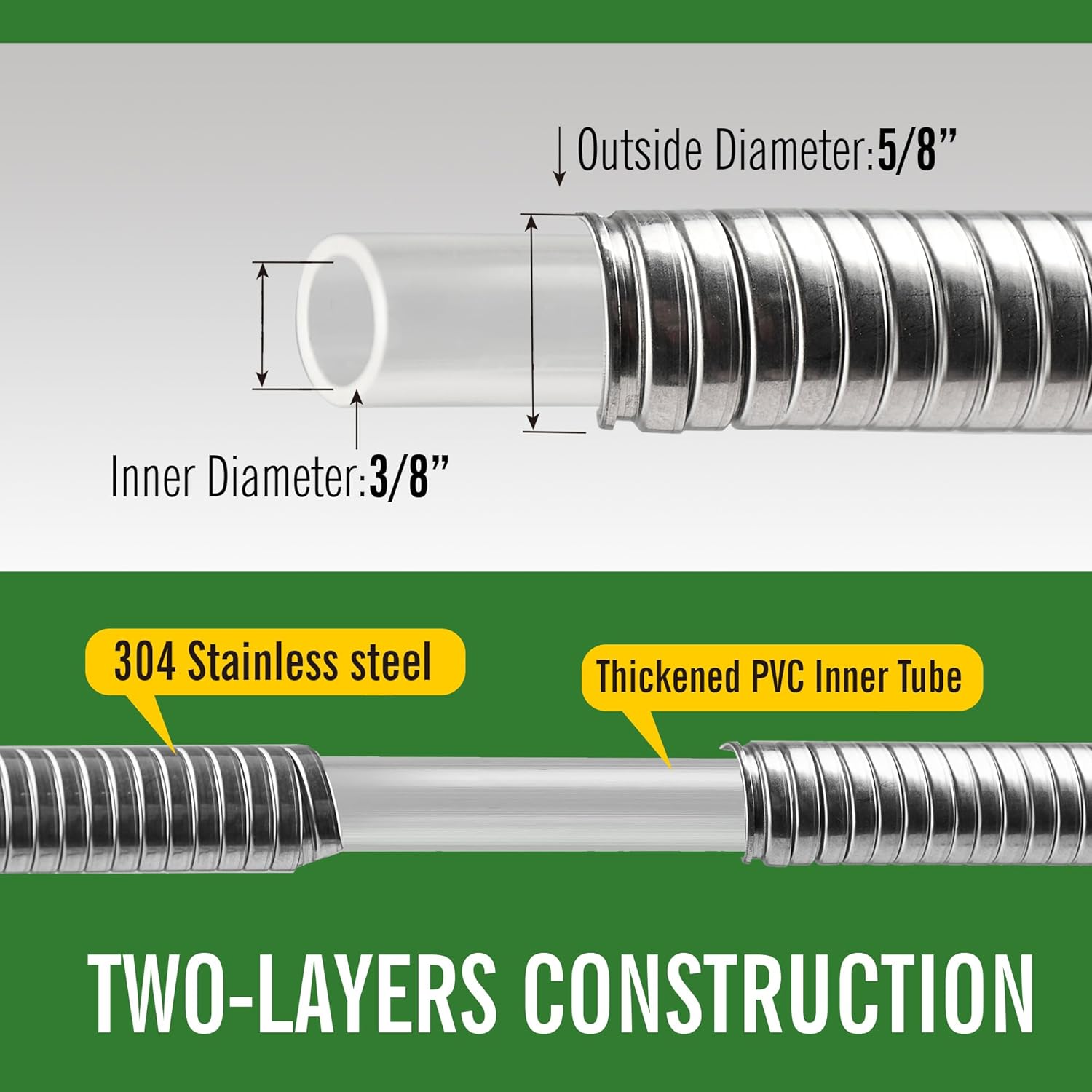 SKYWARD 304 Stainless Steel Lightweight Durable Garden Hose with Female to Male Metal Connector,Flexible, Leak-Proof,Easy to Use & Store Water Hose, High Water Flow (80ft)
