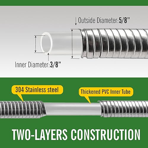 Miniatura 3 de SKYWARD Manguera de jardín de acero inoxidable 304 ligera y duradera con conector de metal hembra a macho, flexible, a prueba de fugas, fácil de