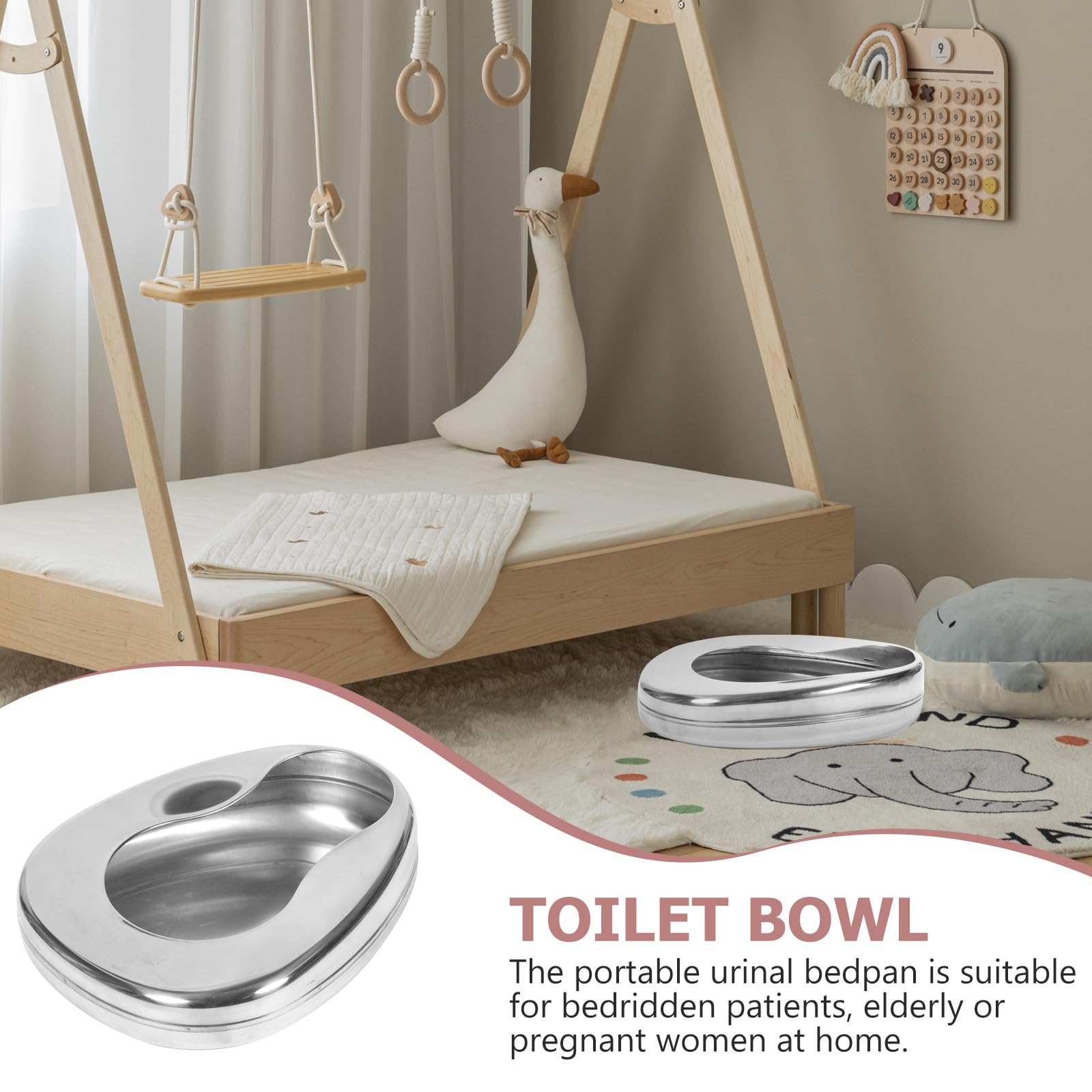1pieza Orinal Portátil de Acero Inoxidable para Adultos Orinal y Horizontal Cama para Pacientes Encamados Asiento Cómodo y Fácil de Limpiar para Cuidado Casa