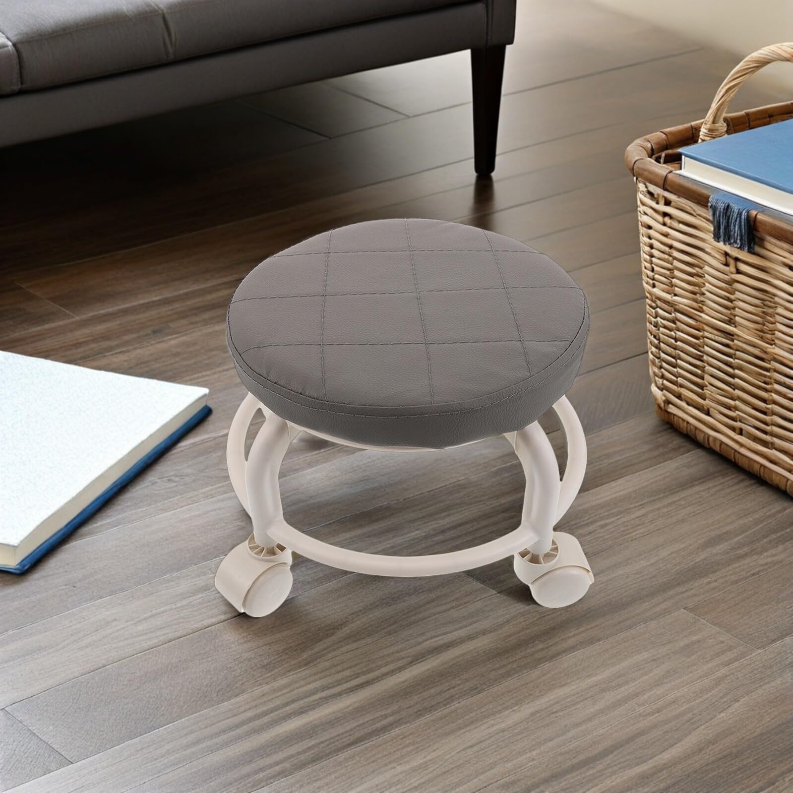 Ipetboom Sgabello Girevole in Pu con Ruote a 360° per Manicure e Salone, Sedile Rotondo Imbottito per Ufficio, Giardino e Casa