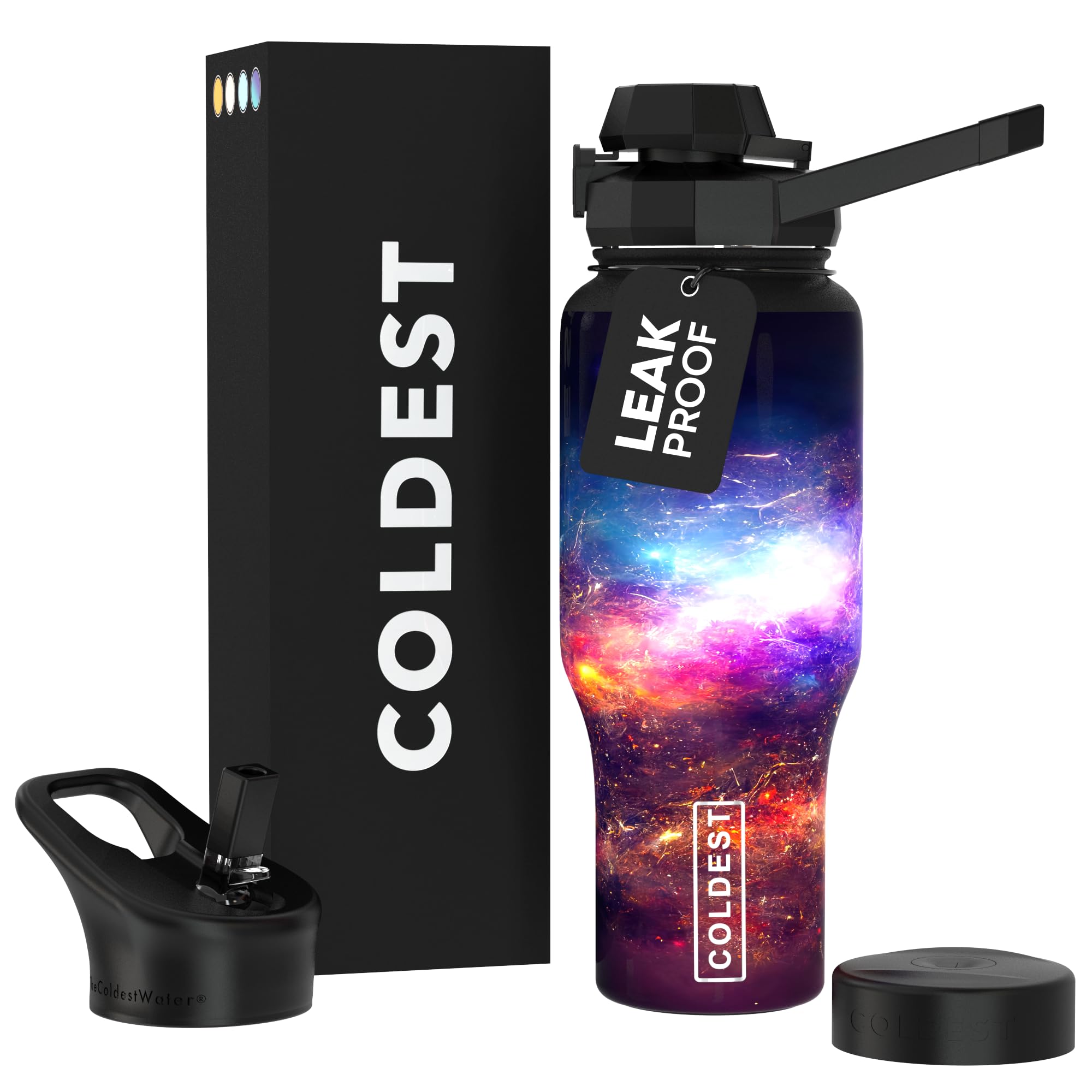 Coldest Sports Water Bottle - 3 in 1 Lids (Chug, Straw, Handle) - Insulated Stainless Steel Tumbler with Handle - Vacuum Water Flask Cup, Valentines