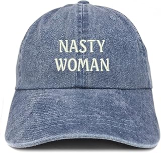 Trendy Apparel Shop Nasty Woman Embroidered Soft Washed Cotton Adjustable Cap - Navy