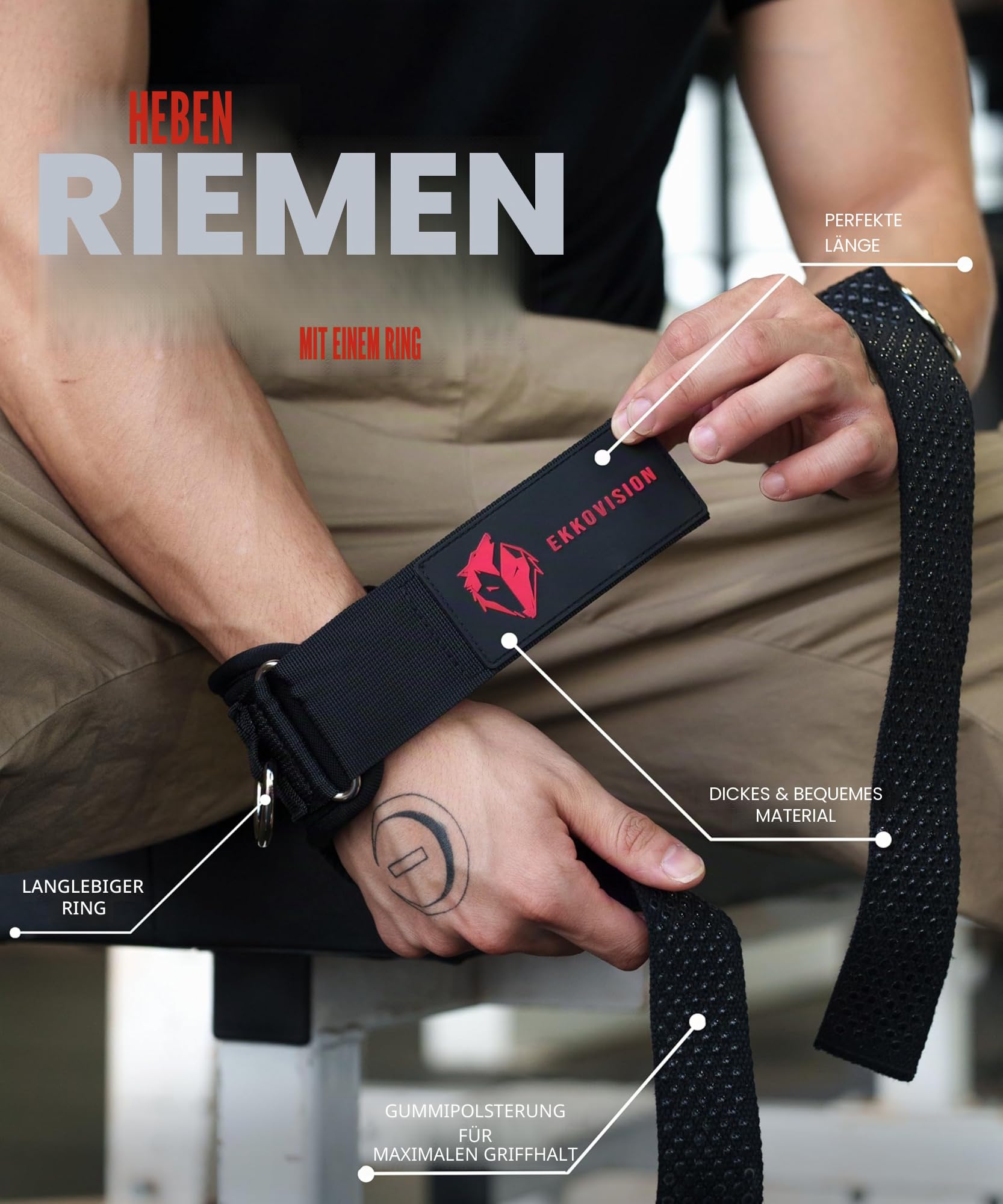 Ekkovision Gewichthebergurte mit D-Ring mit Manschette, sichere Passform, verbesserter Halt, schwarzes Nylon, Fitnesstraining