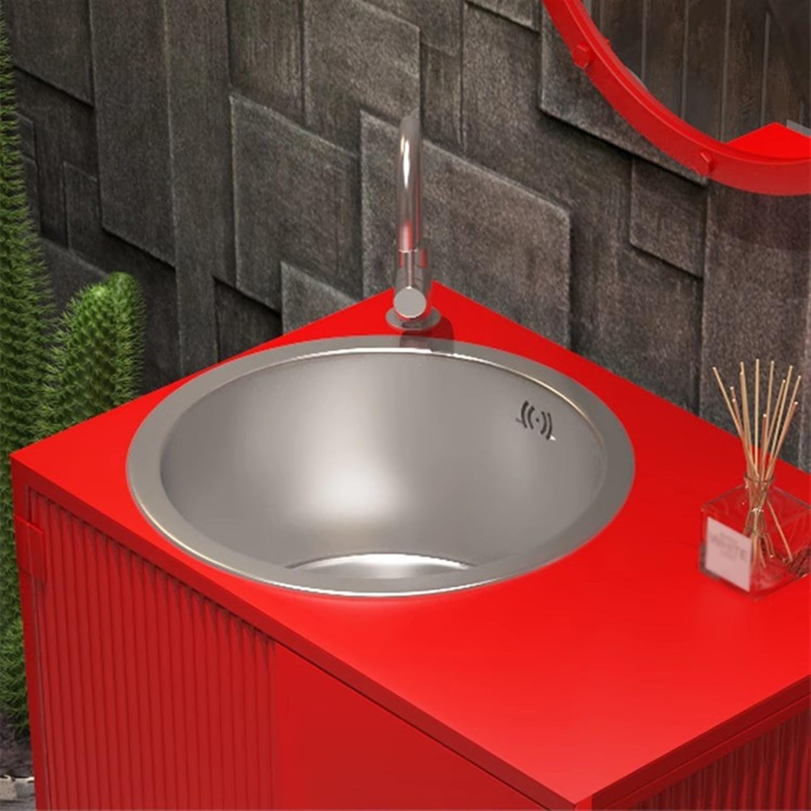 Lavabo del baño Mueble de baño con Lavabo Acero Inoxidable y Mueble Almacenamiento Estilo Industrial(Orange)