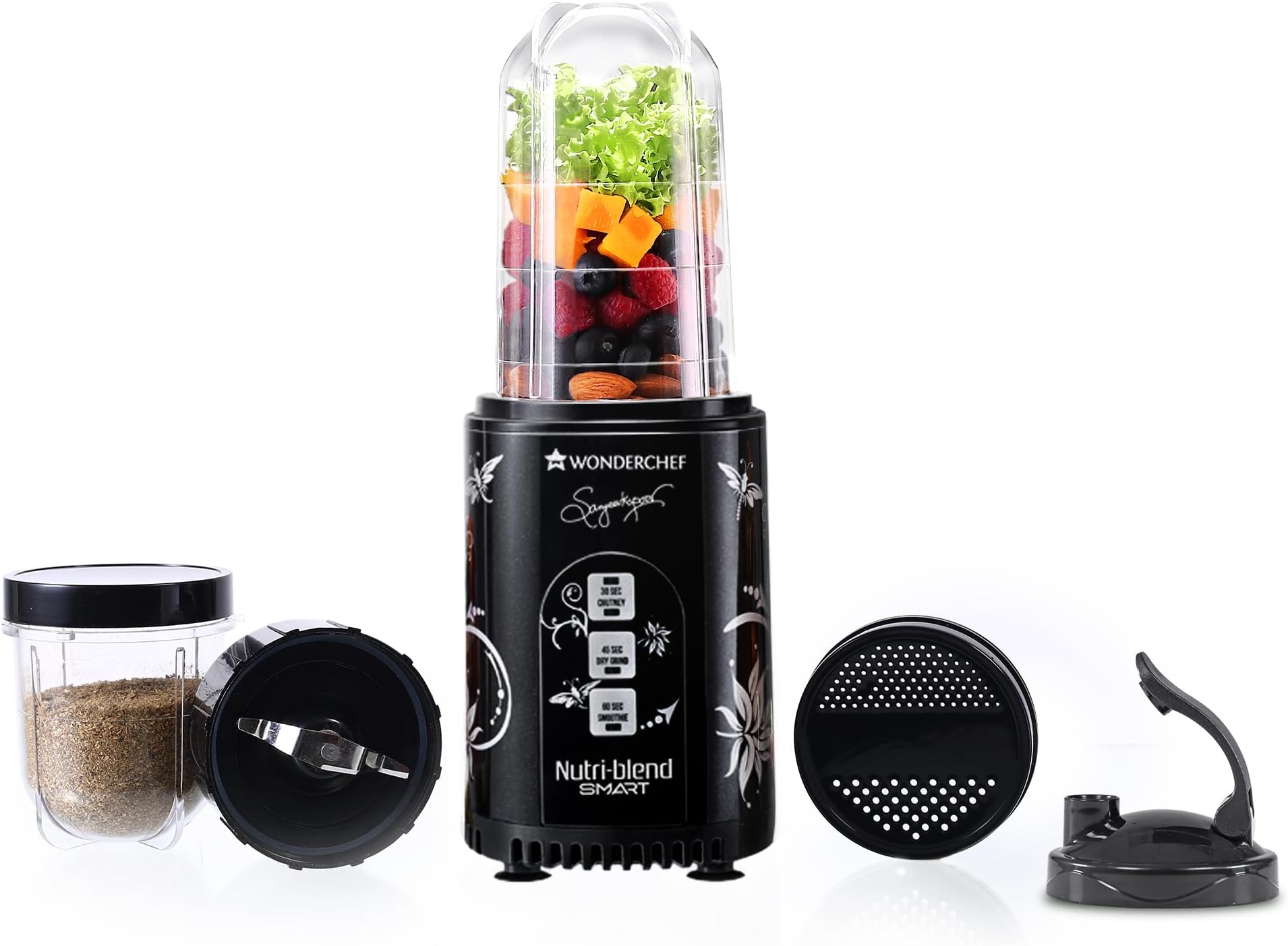 Wonderchef Nutri-blend SMART Automatic Mixer Grinder with Dual Pulse Function|22000 RPM|100% Full Copper Motor|2 Unbreakable Jars| 500 Watt| 2 Years Warranty| Recipe book by Chef Sanjeev Kapoor| Black