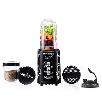 Wonderchef Nutri Blend Smart Automatic Mixer Grinder with Dual Pulse Function| 22000 RPM| 100% Full Copper Motor| 2 Unbreakable Jars| 500 Watt| 2 Years Warranty| Recipe book by Chef Sanjeev Kapoor| Black