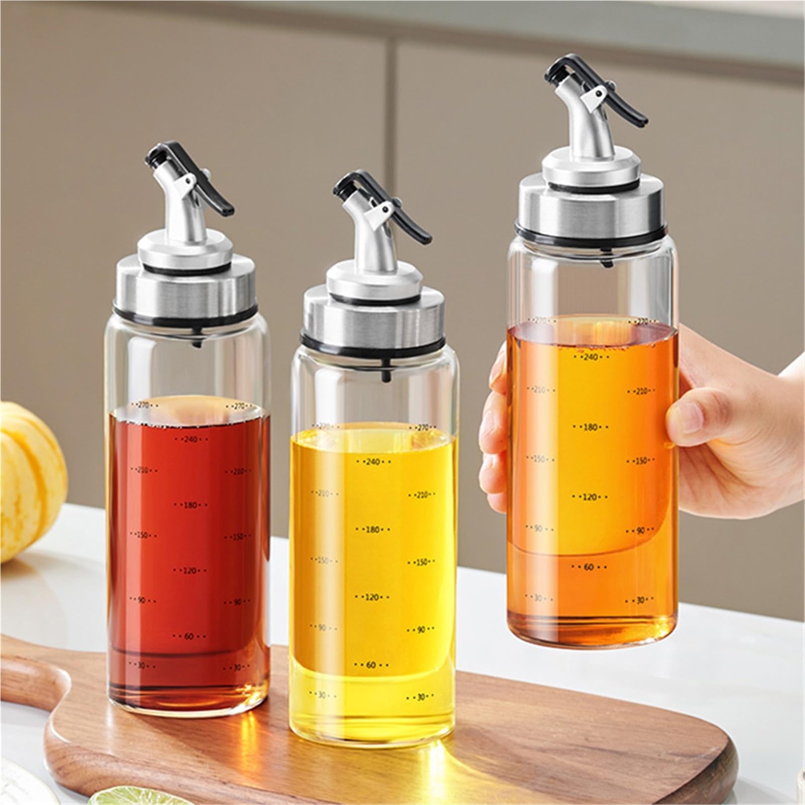 oliera Bottiglia for condimenti da cucina, contenitore for olio in vetro, ricaricabile, for salsa di soia e aceto, accessori(300ML)