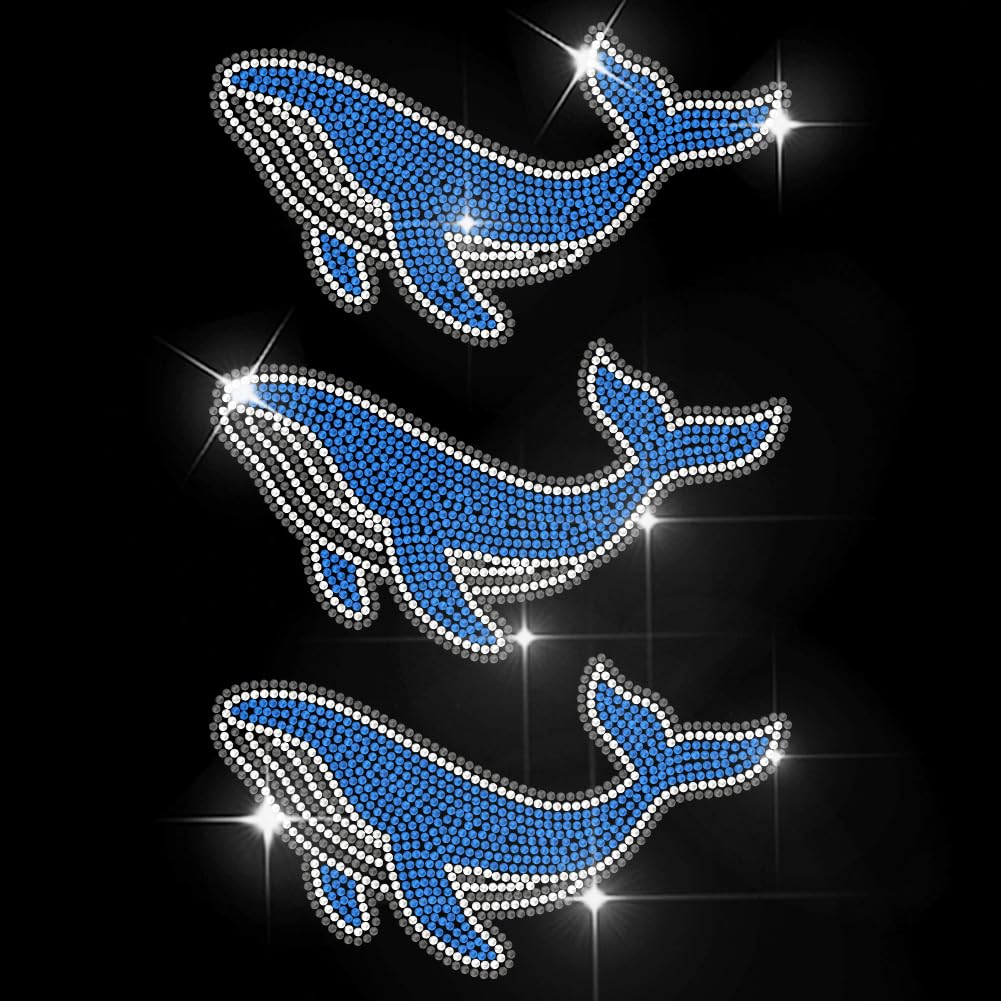MAYJOYDIY Blue Whale Rhinestone Iron on Transfer Ocean Animal Heat Transfer Sticker Summer Style Rhinestone Hot-fix Decals Bling Clothing Decoration for Shirt Bag Jeans Pants Jacket Pillow DIY Crafts