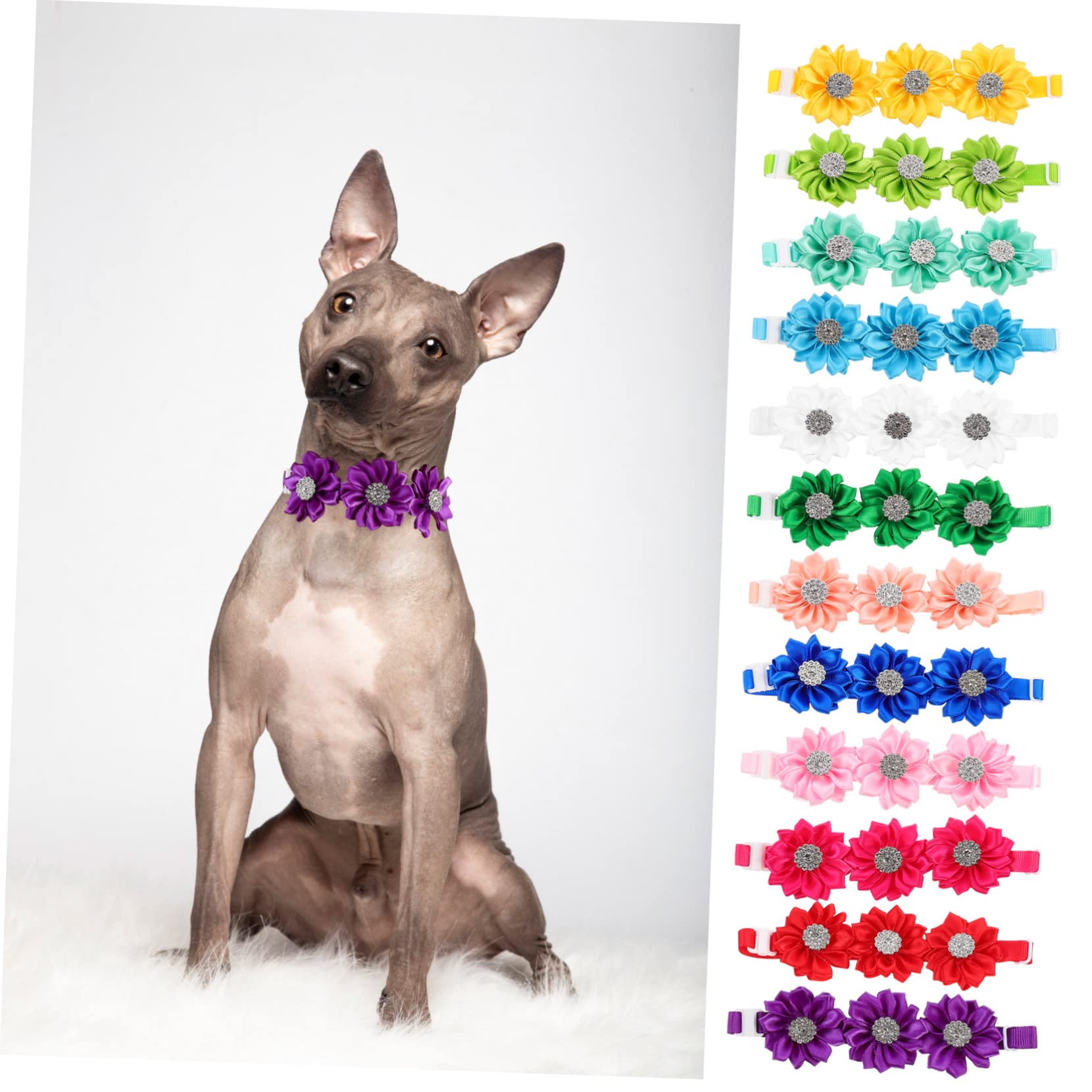 minkissy 36 STK Blumenhalsband für Haustiere Katze Fliege juwelenbesetzt Statement Kette Welpe Strass Blumenkragen Kätzchen Fliege Hündchen Kristallblume Diamant Krawatte Polyester