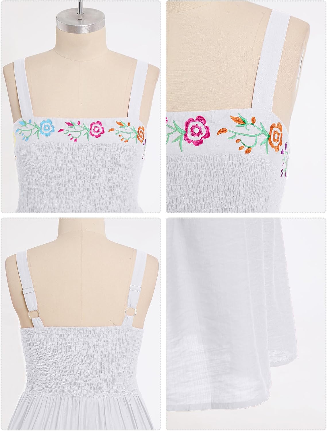 Womens Cinco De Mayo Fiesta Mexican Traditional Folk Floral Embroidery Dress Adjustable Spaghetti Straps