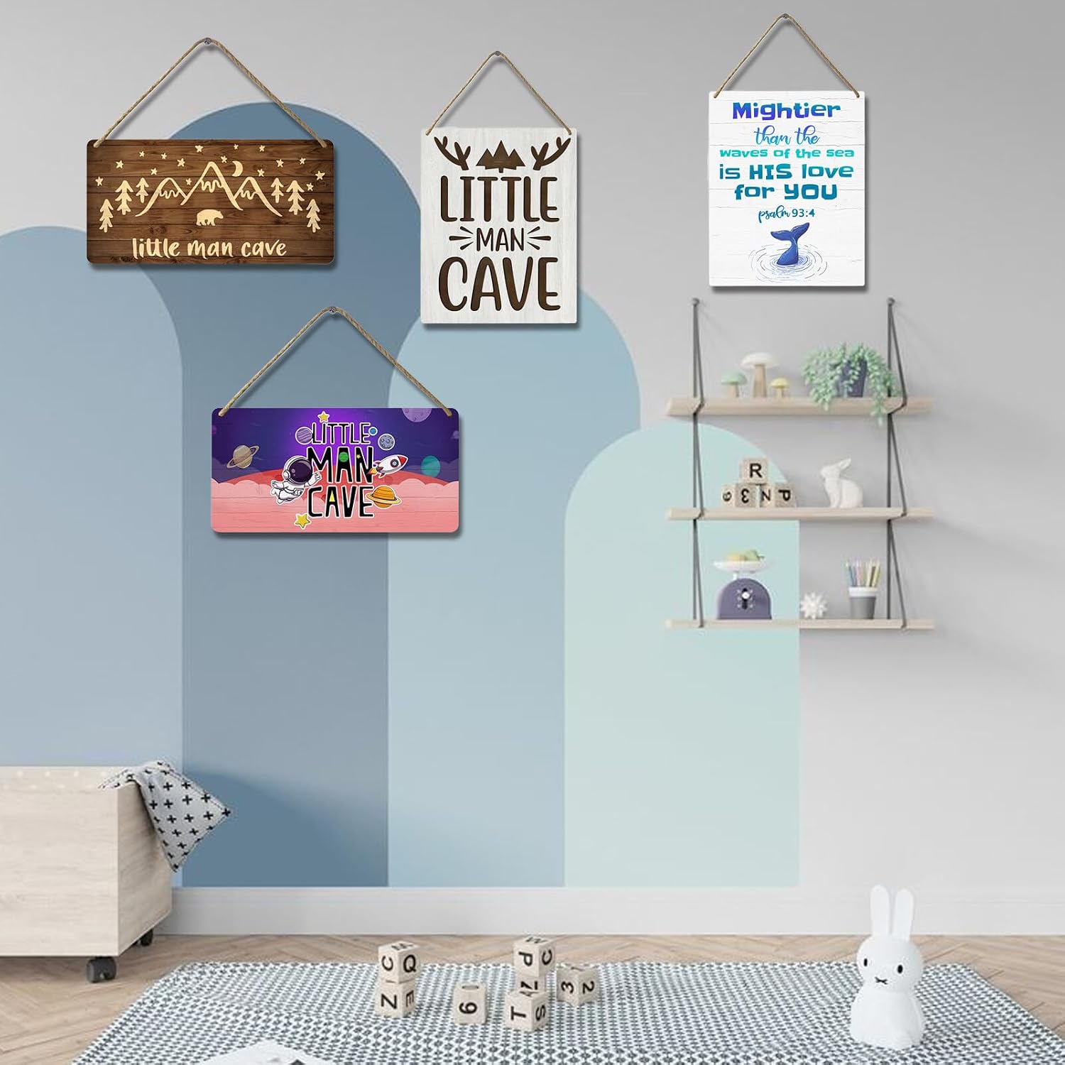 Little Man Cave Sign Woodland Nursery Wall Decor for Baby Boys Rustic Bear Forest Animal Wood Signs, Nursery Room Decor for Boys Bedroom Farmhouse Sign Wooden Wall Art 12x6 Inch