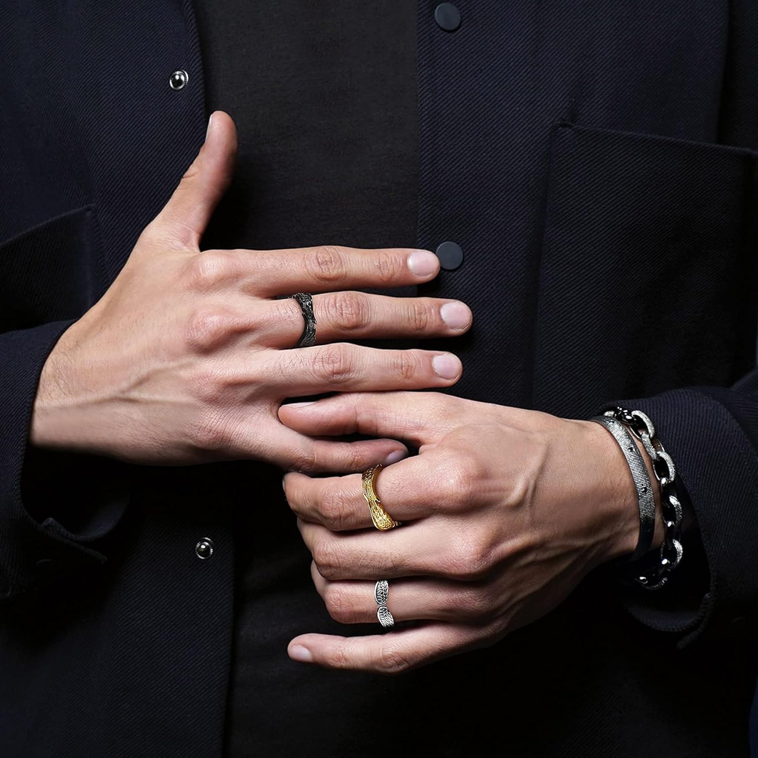 Bestyle Antique Angel Wing Rings for Women Men, Guardian Feather Band Rings, Vingage Lover Couple Promise Rings for Anniversary/Wedding/Egagement Size 7-12,Words Customizable - Image 2