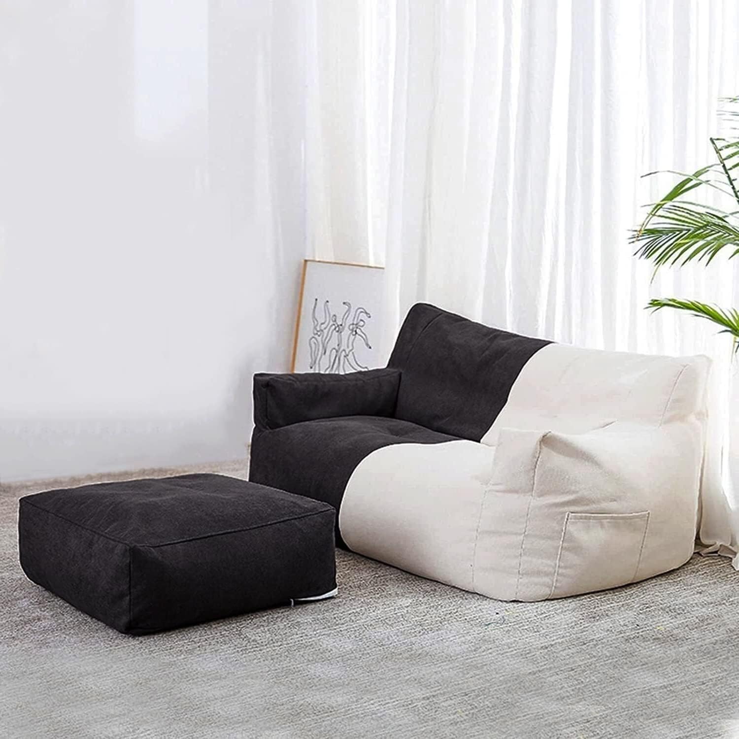 OMKUOSYA Double Bean Bag Sofa Lazy Sack w/Footstool (Cover