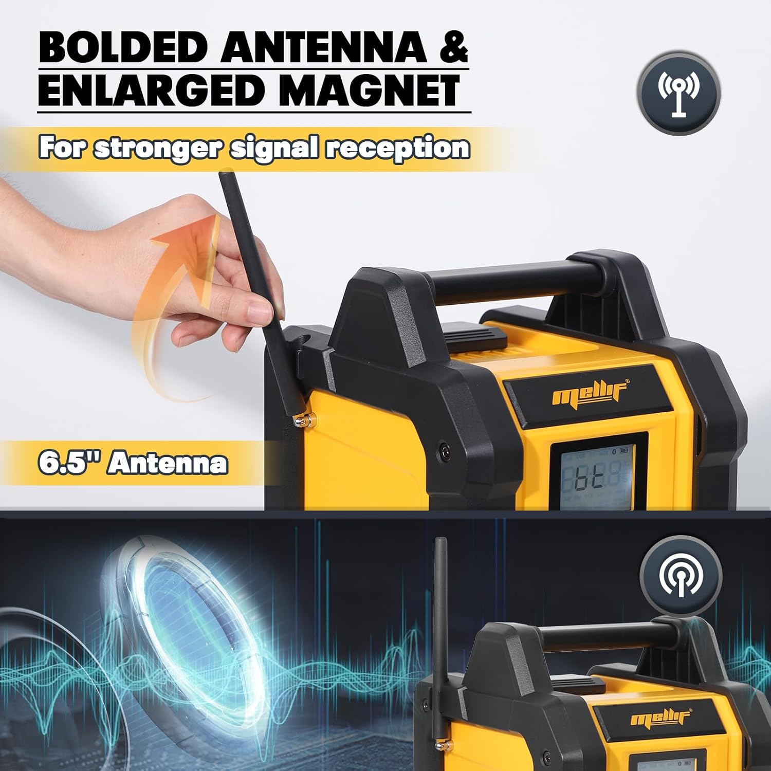 Mellif Jobsite Radio Speaker, Compatible with DeWalt 20V MAX Battery, IPX54 Waterproof Portable Wireless Stereo,Strong Signal Reception, AM/FM, TWS, 100ft Range, AC/DC Powered(Tool Only) 4 7128VYPtkQL. AC SL1500