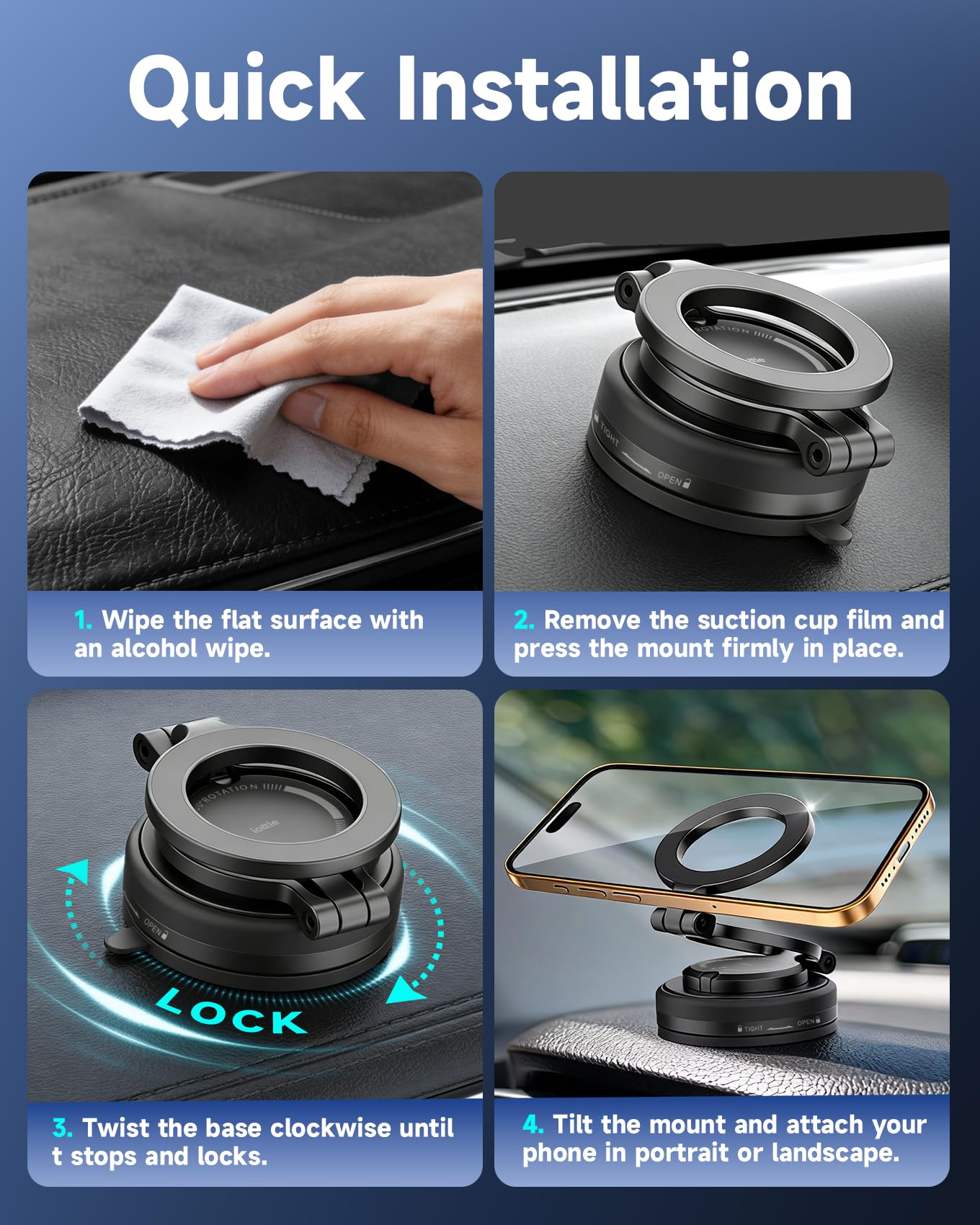 iOttie iTap 3 - Soporte magnético para teléfono con Ventosa al vacío, Soporte Plegable MagSafe para Coche con Ajuste de 4 Ejes, Fuerte Soporte para salpicadero y Parabrisas, Anillo de Metal para