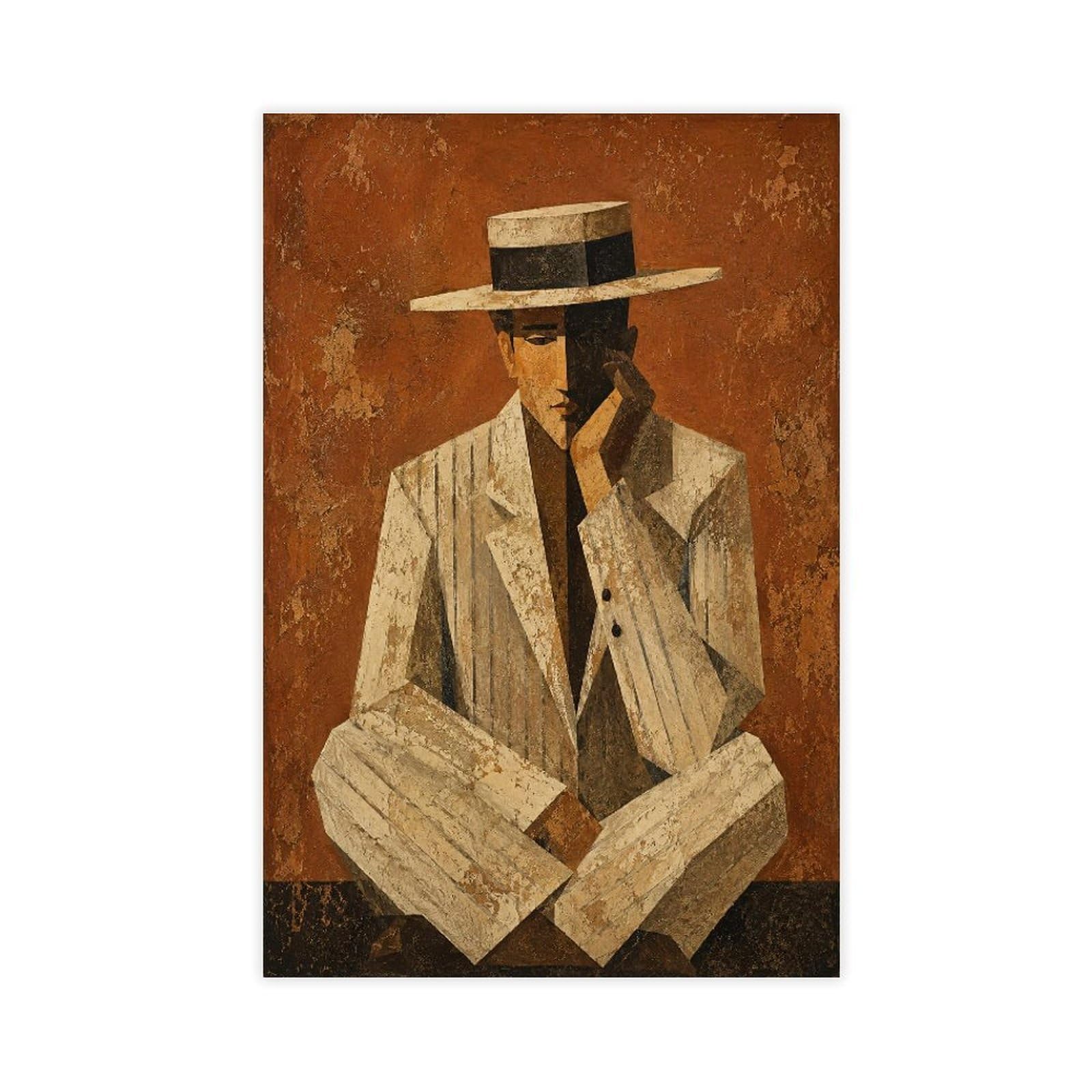 H3b8u2y5 Unframe-Style-21 Man In White Suit Canvas Wall Art, Cubist Dorm Decor