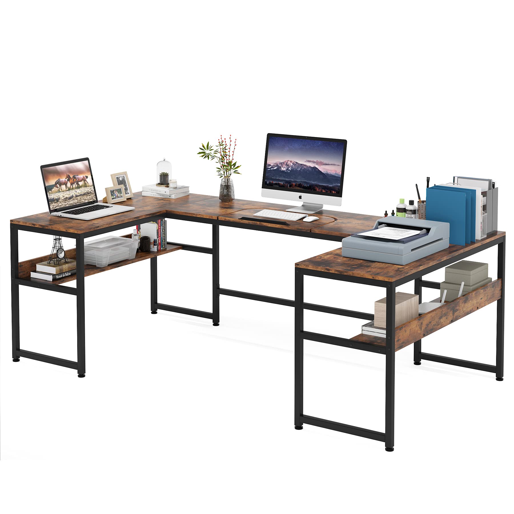 Tribesigns U Shaped Desk with Bookshelf and Tilting Drawing Board, L