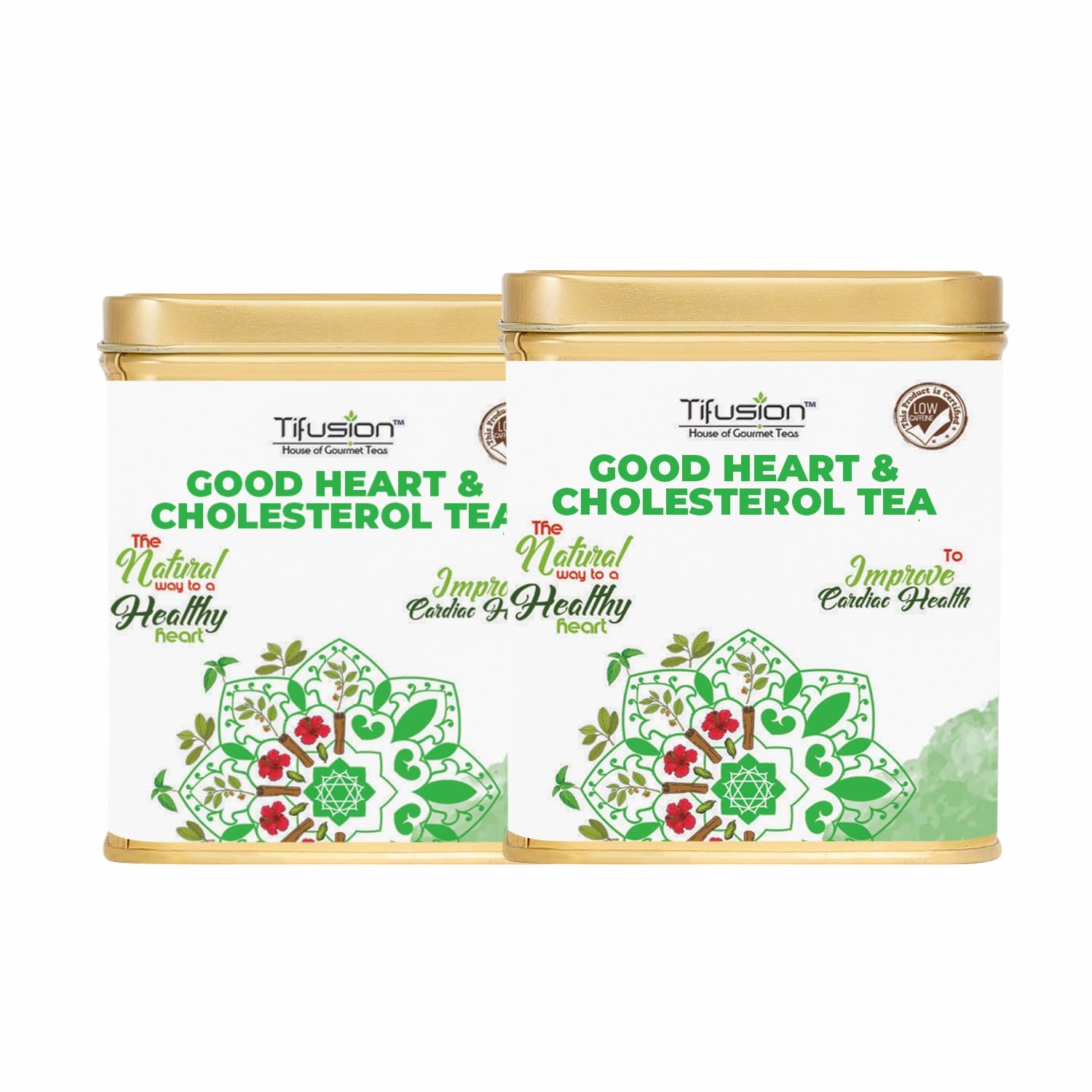 Tifusion Good Heart and Cholesterol Tea with Arjun Bark, Hawthorne, Hibiscus, Ashwagandha & Rooibos for Healthy Heart and Helps in Improving Immune System | 200 gms 100 Cups