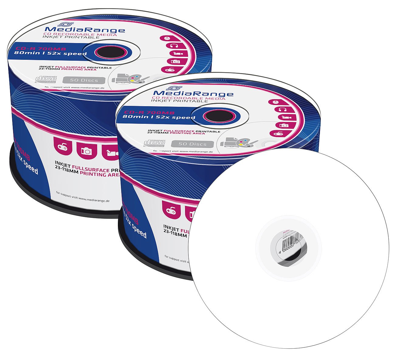 MediaRange CD-R 700MB 52x Printable – 100er Spindel