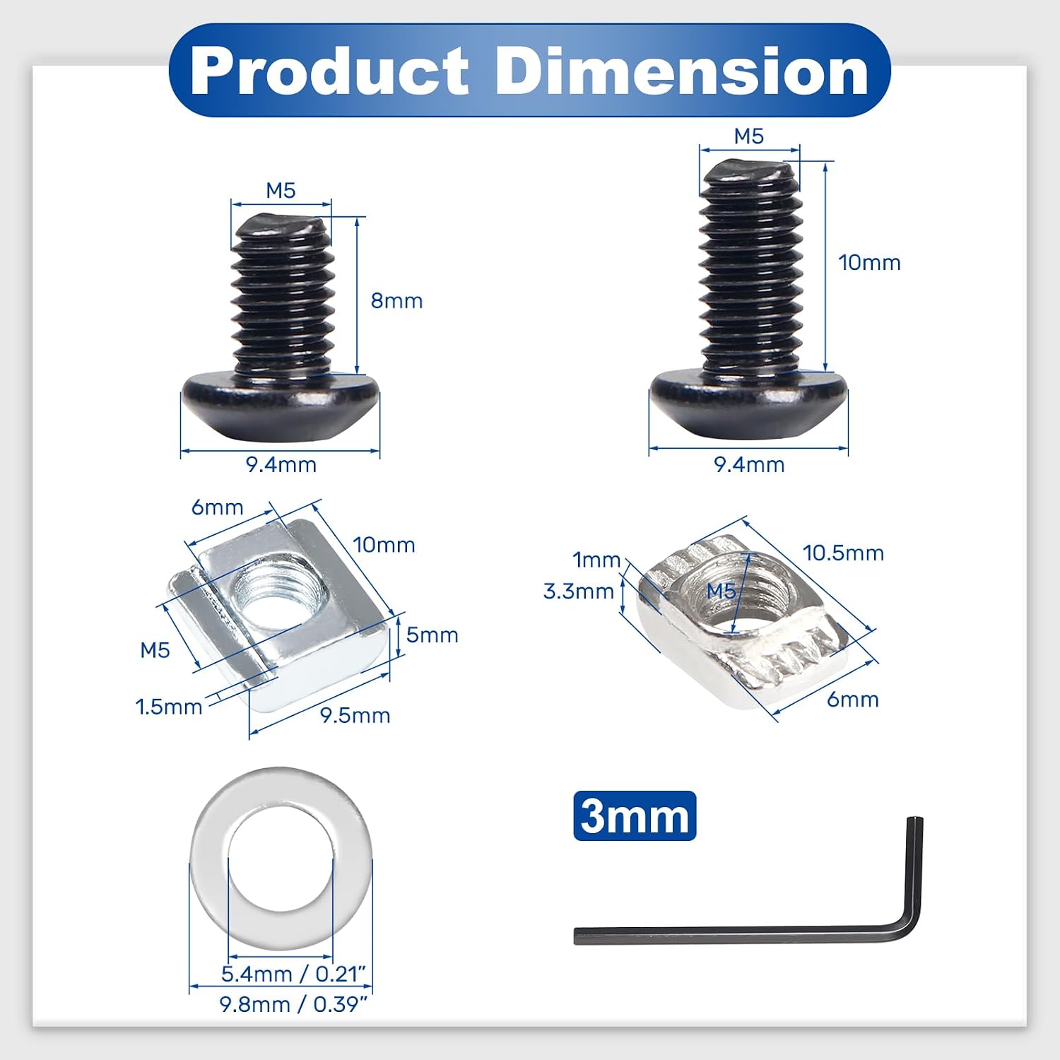 M5 T-Nuts Screws Kit for 8020 2040 2020 V Slot Aluminum Extrusion Profiles