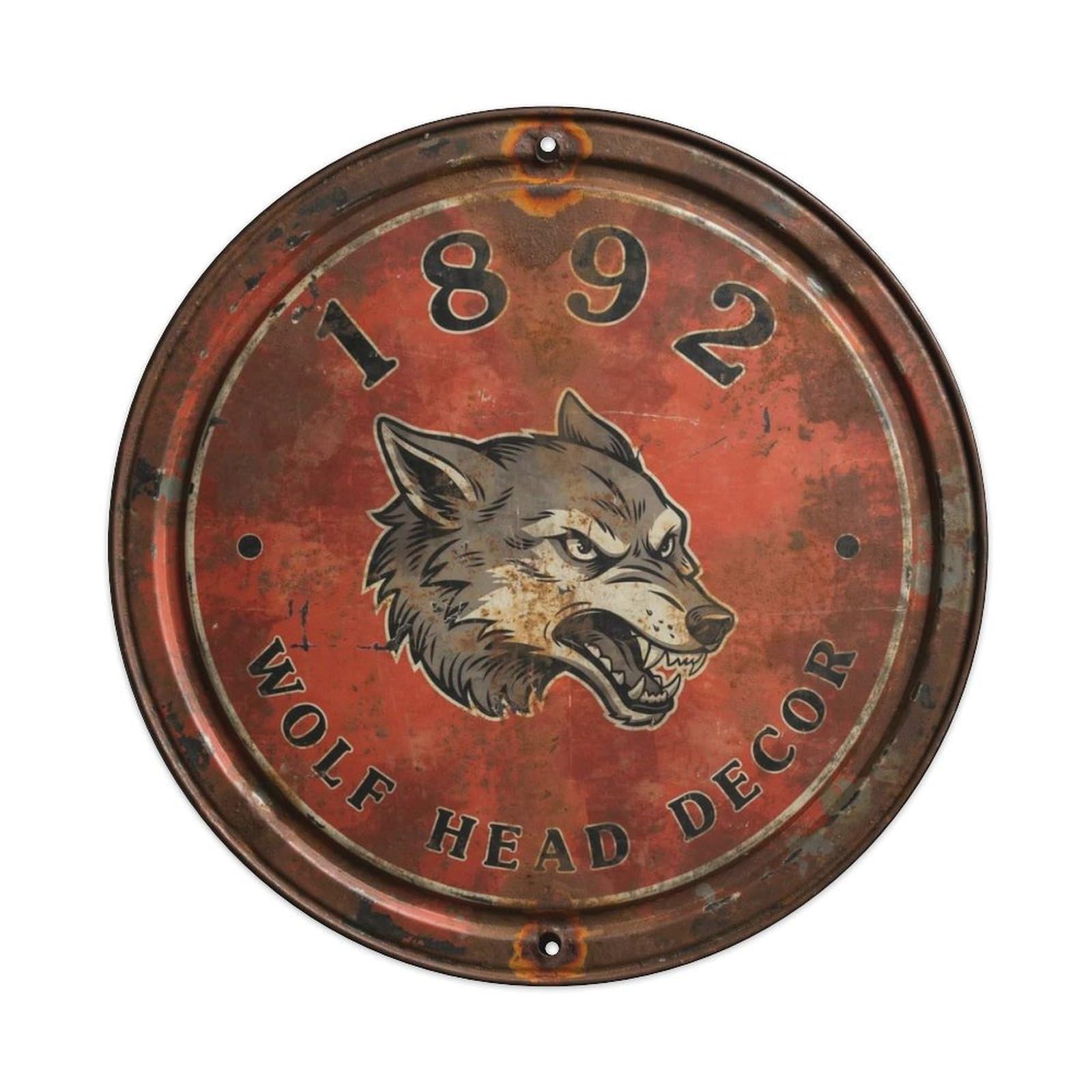 1892-Wolf-Head-Decor Metal Tin Sign Plaque