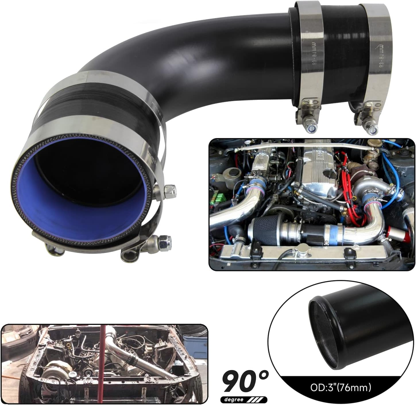 Universal 3" 90 Degree Aluminum Piping Turbo Intercooler Pipe Kit