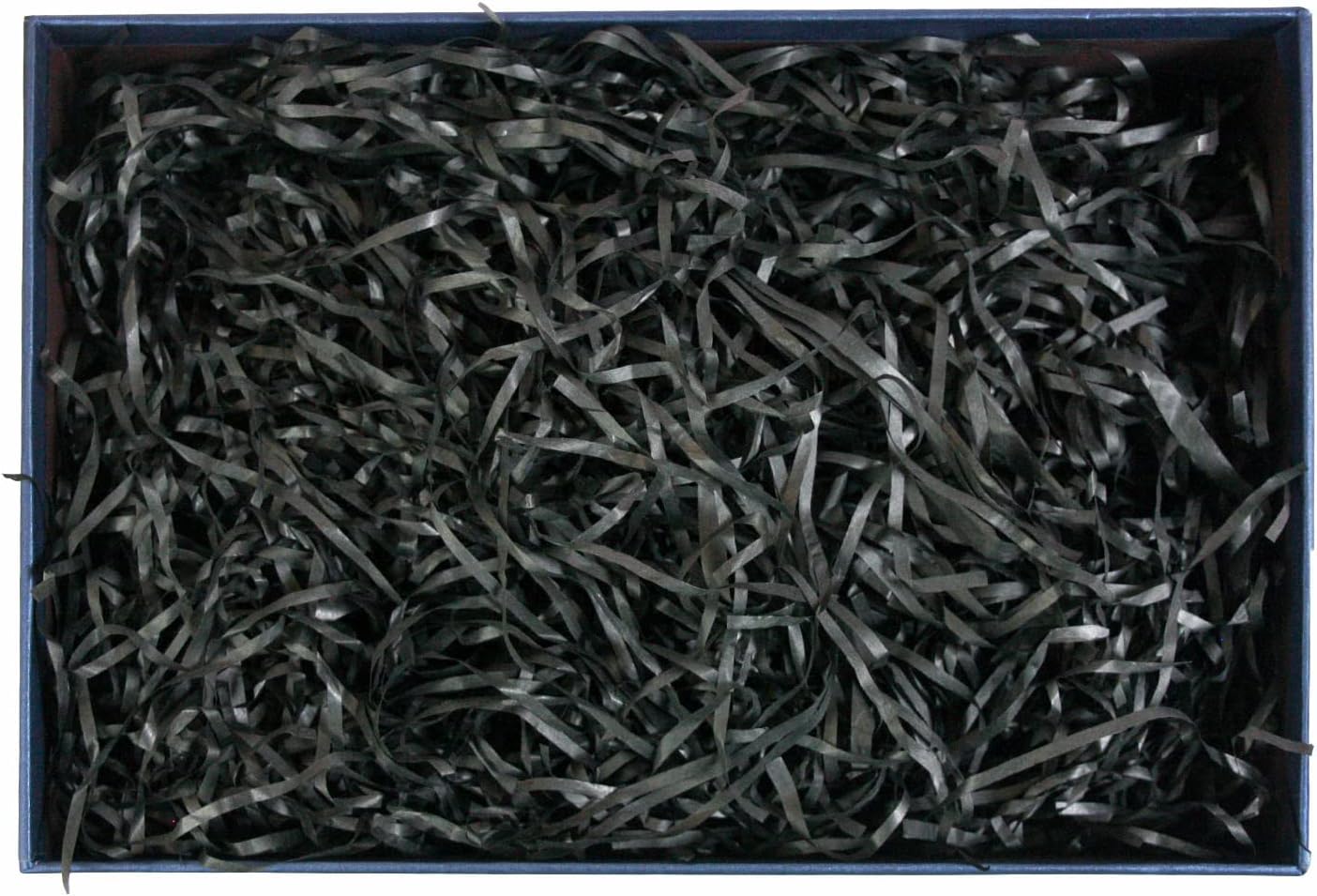 Emartbuy Lot de 3 boites cadeaux rigides - Boîte bleue avec couvercle - Ruban satiné bleu crème et papier déchiqueté de 200 g - Noir