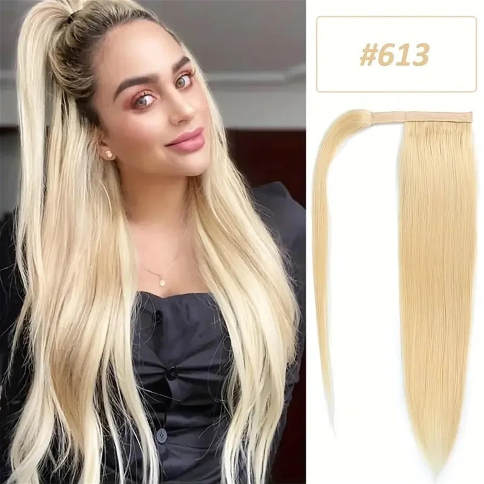Naturalny Prosty blond kucyk z ludzkich włosów, jedwabny prosty kucyk, przedłużany wokół kucyka, #613 Idealny wygląd(8inches)