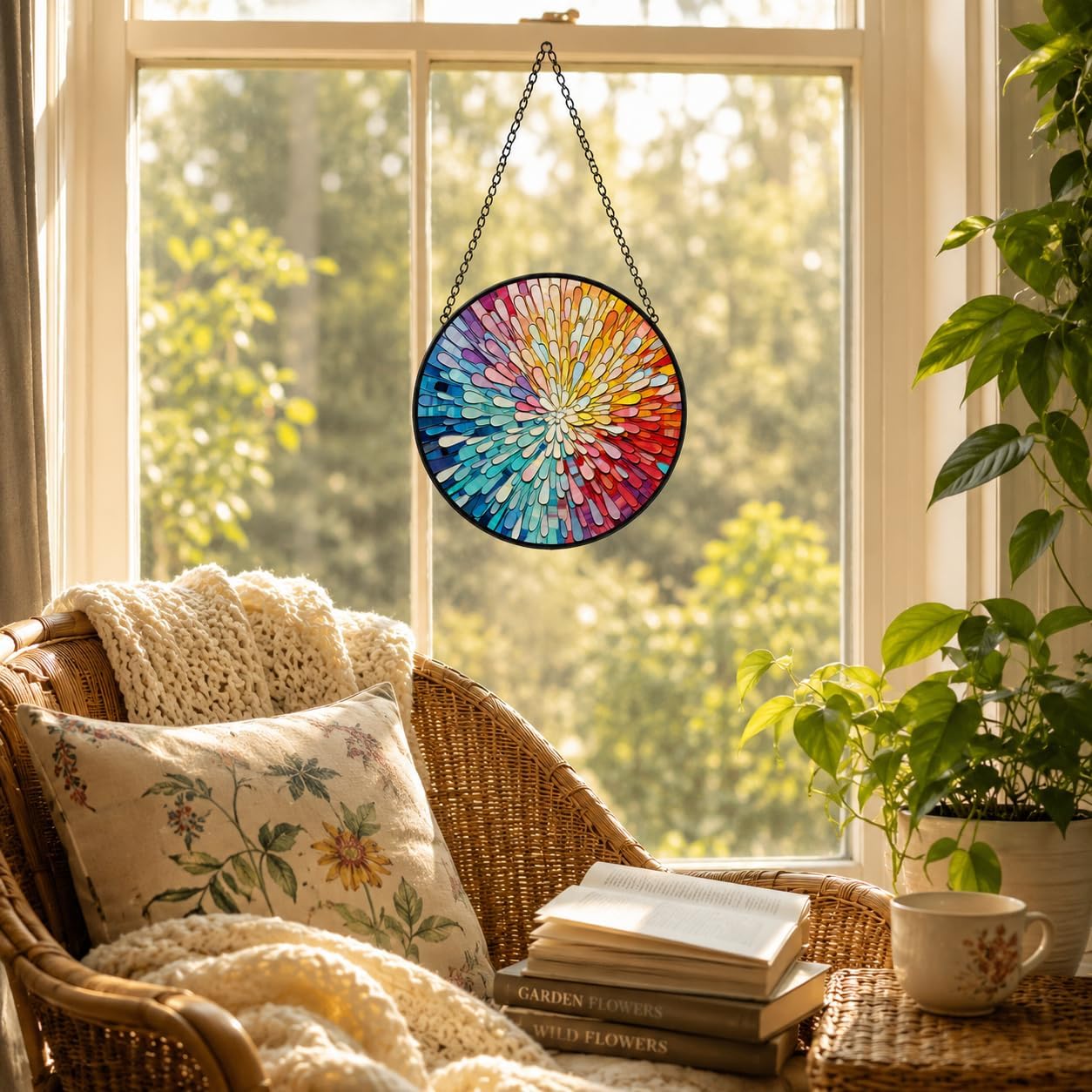 Stained Glass Gradient Rainbow Suncatcher for Windows, Colorful Sunburst Window Hanging Decor, Abstract Art Stained Glass Sun Catcher Home Decor Gift for Mom Women Christmas Mother's Day Birthday image 5