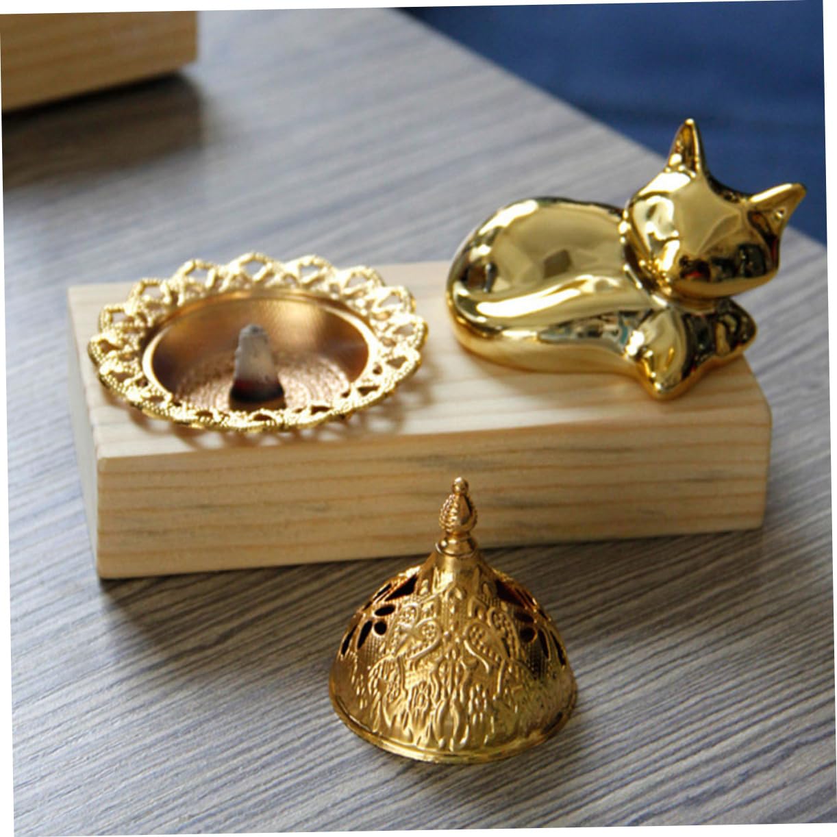 Luxshiny 4 Sätze Räuchergefäß Aromatherapie Halter Arabischer Holz Metall Weihrauchbrenner für Zuhause Büro Meditation und Entspannung