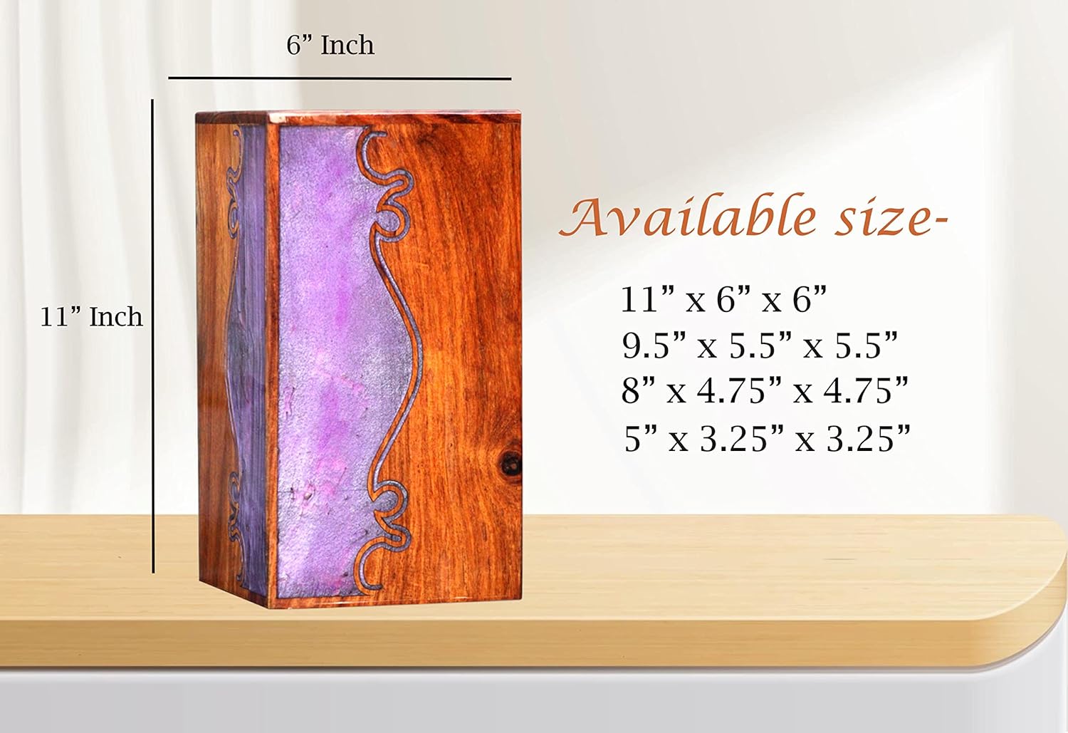 Handcrafted Wooden Urn for Adult Human Ashes - Wood and Epoxy Resin Mix Urn Box - Large Wooden Urn - Elegant Cremation Urns for Ashes - Personalized Urn Box. (5" x 3.25" x 3.25")