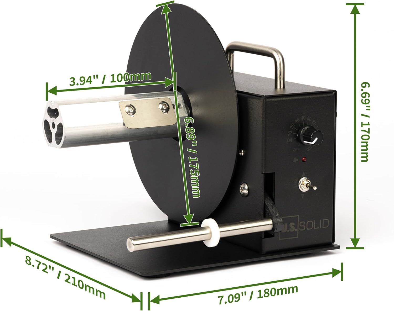U.S. Solid Automatic Label Rewinder, 1.5"/3" Core Holder, 4.1" Wide, Roll Diameter 7", Bidirectional Rewinding