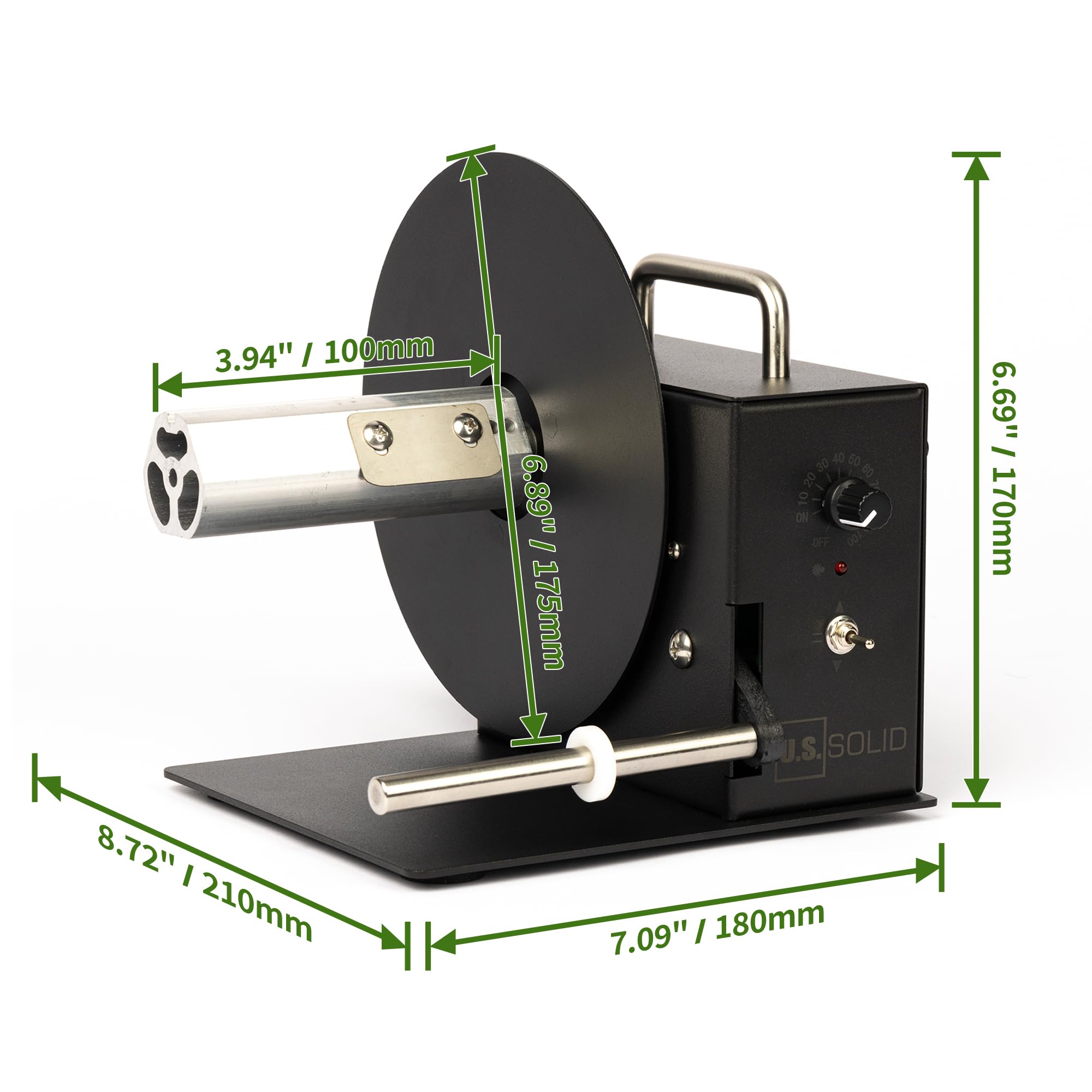 U.S. Solid Avvolgitore automatico per etichette, supporto nucleo 1.5"/3" (38/76mm), larghezza 105 mm, diametro rotolo 180 mm, riavvolgimento bidirezionale