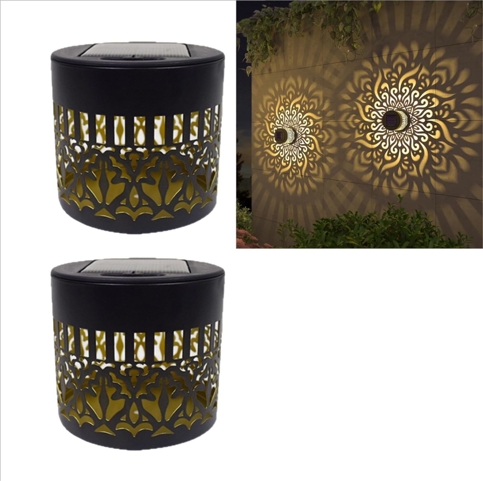 Applique solaire projection mandala étanche pour éclairage led jardin mural
