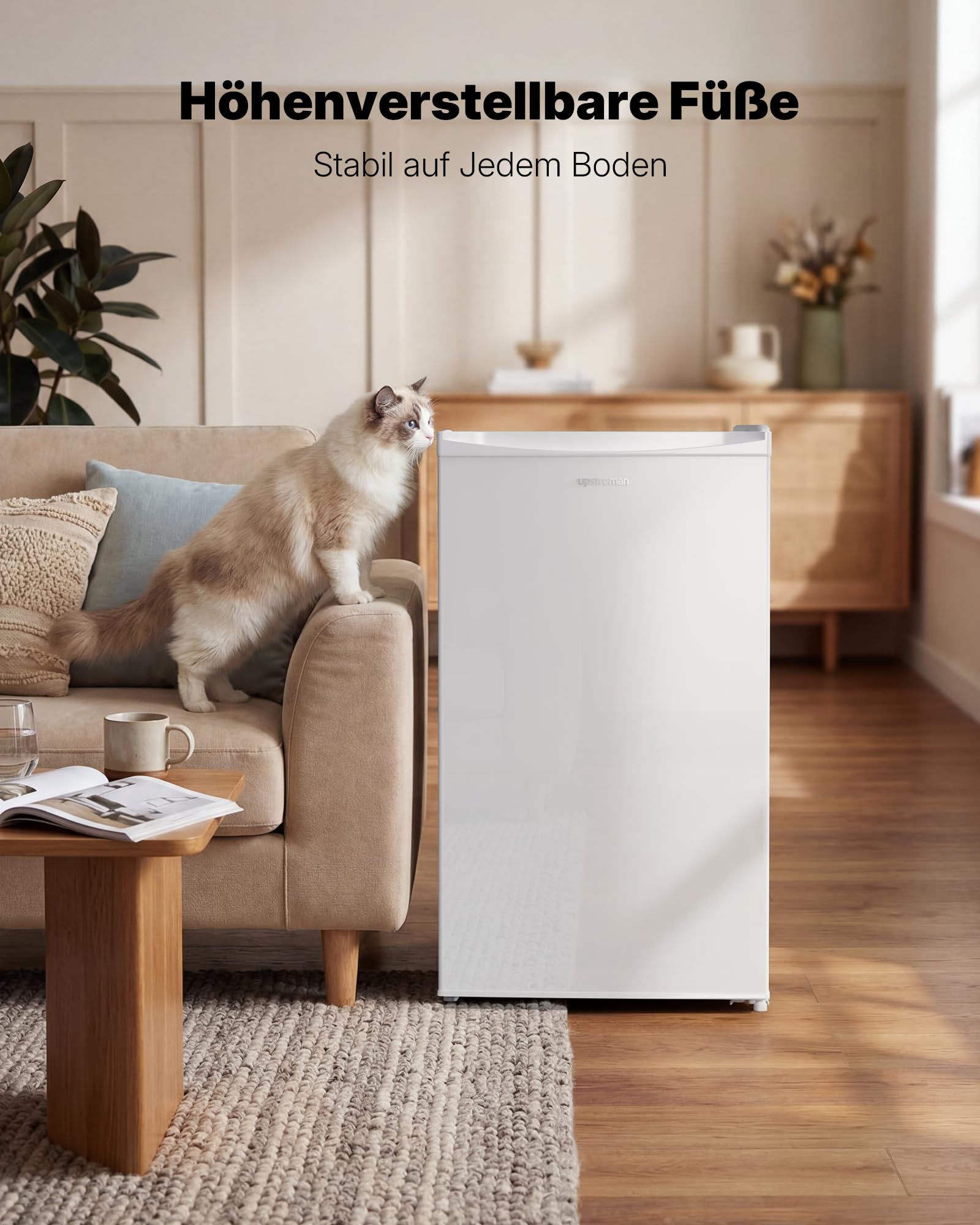 Upstreman 91L Kleiner Kühlschrank mit Gefrierfach, 5 Temperaturstufen, 41 dB Leiser Betrieb