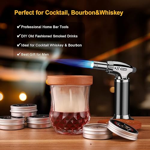 Miniatura 2 de Kit de ahumador de cóctel con antorcha, kit de ahumador de whisky bourbon antiguo con 4 sabores de virutas de madera para bebida, vino, regalo para
